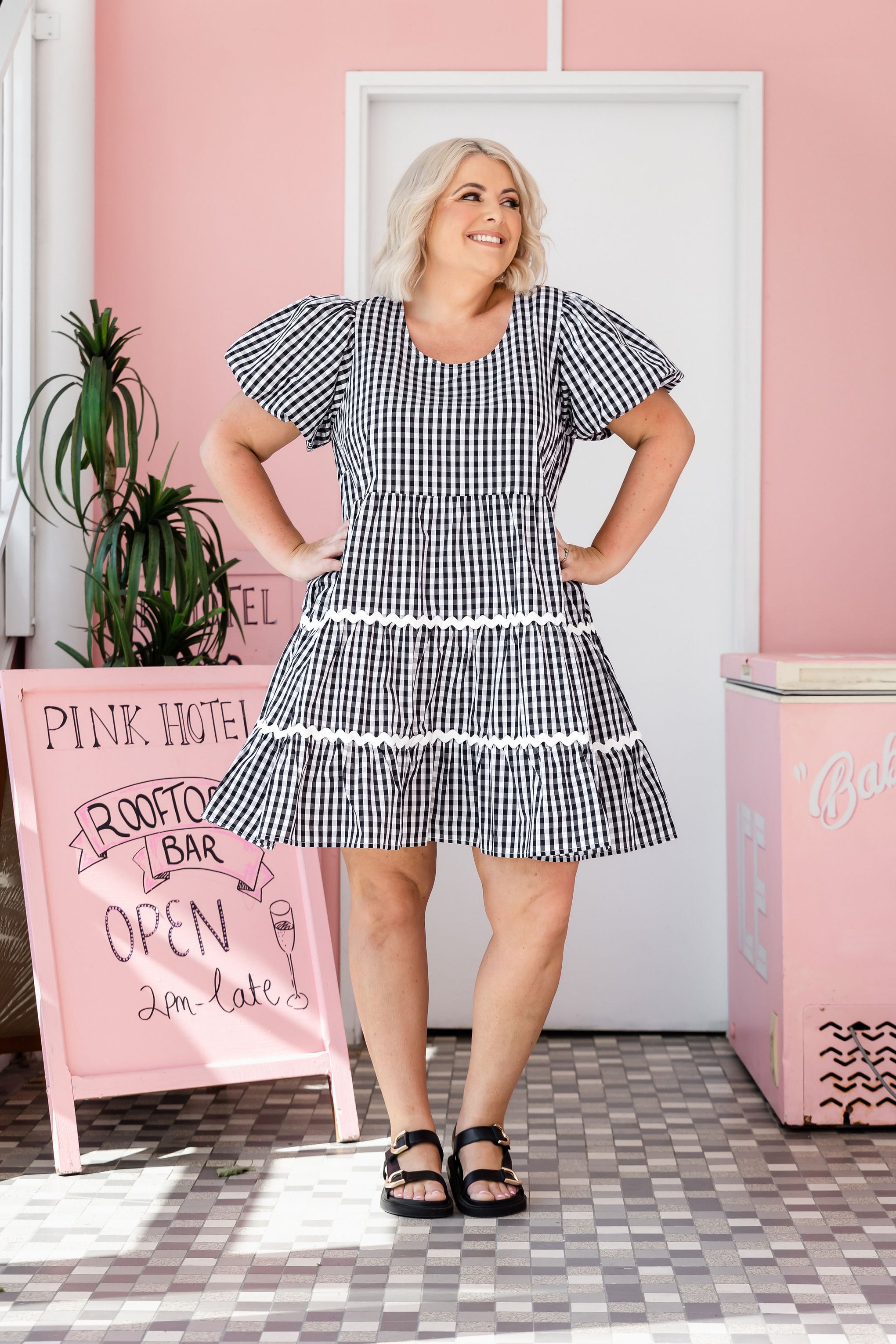 Greta Party Dress in Gingham Black