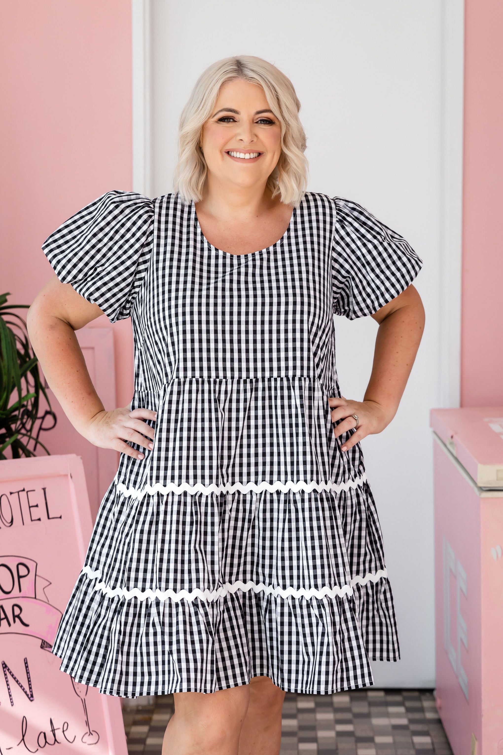 Greta Party Dress in Gingham Black