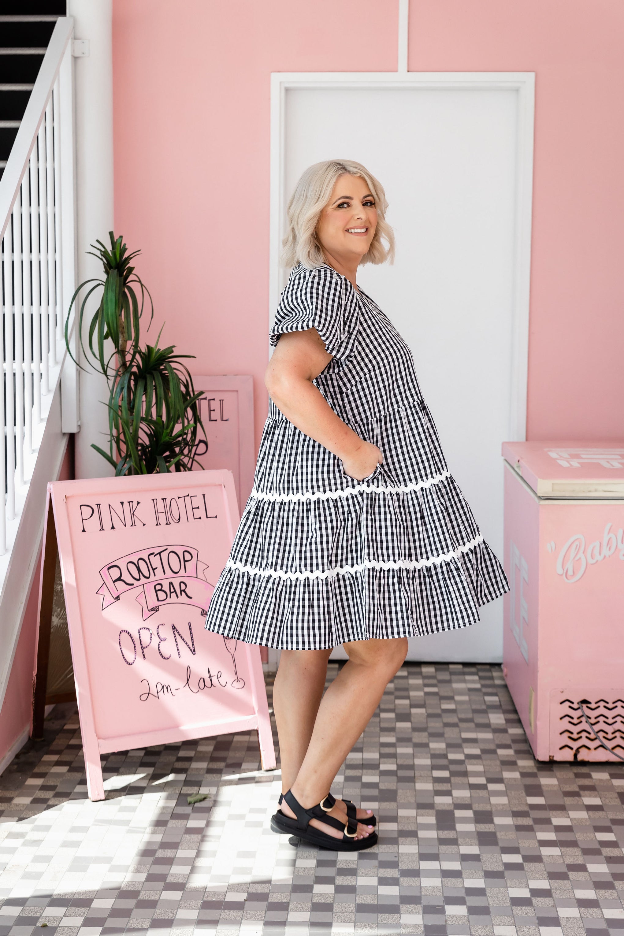 Greta Party Dress in Gingham Black