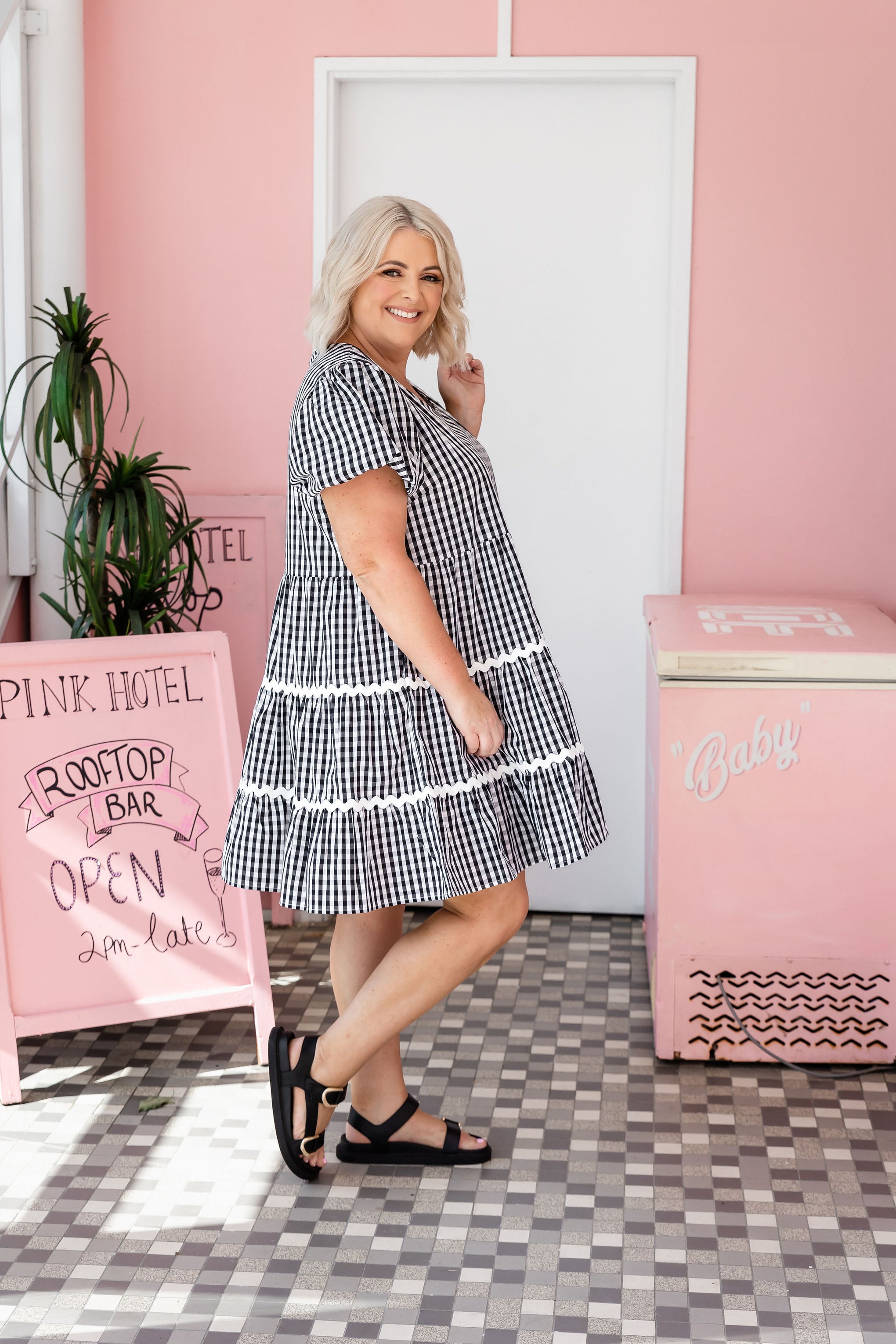 Greta Party Dress in Gingham Black