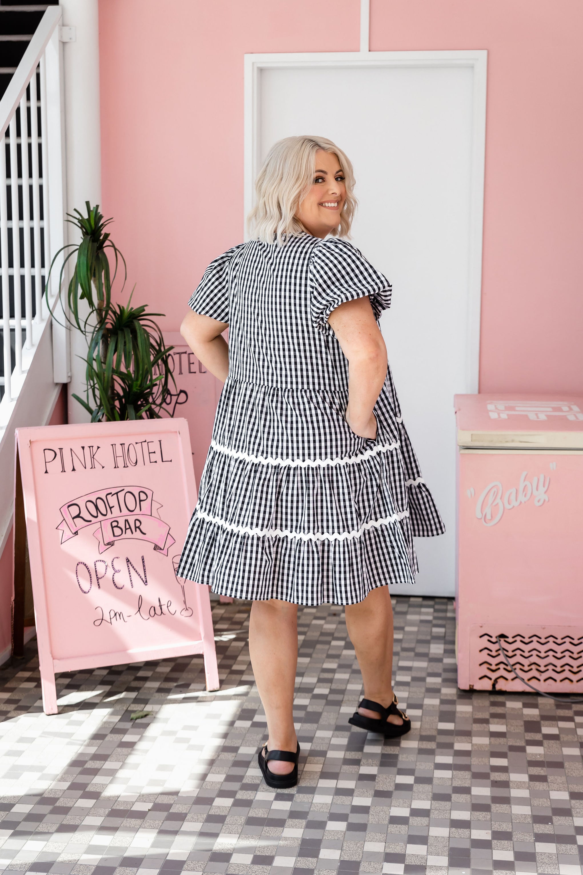 Greta Party Dress in Gingham Black