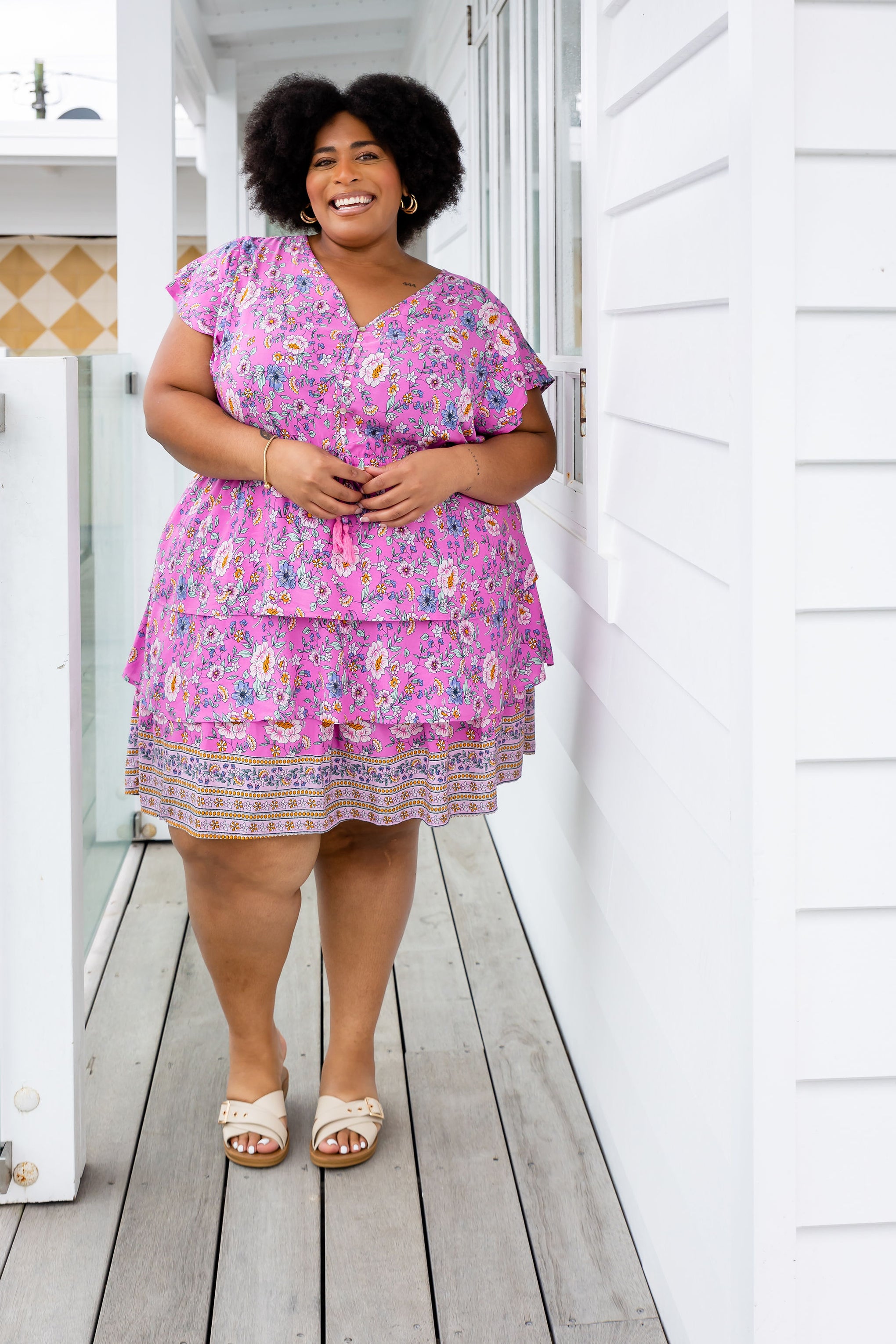 Eliza Tiered Floral Dress in Pink