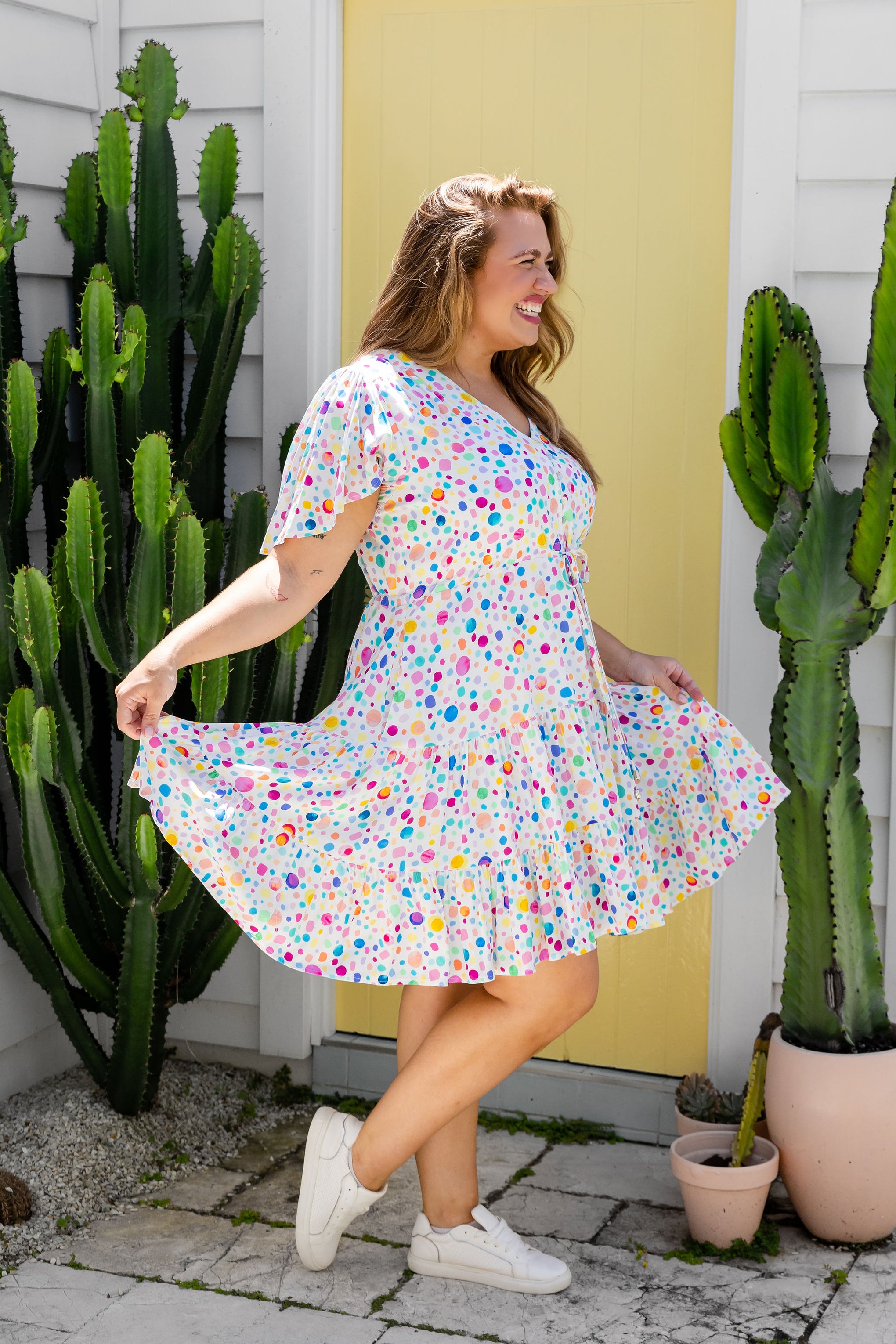 Charlie Multi Spot Dress in White Pebble by Kasey Rainbow