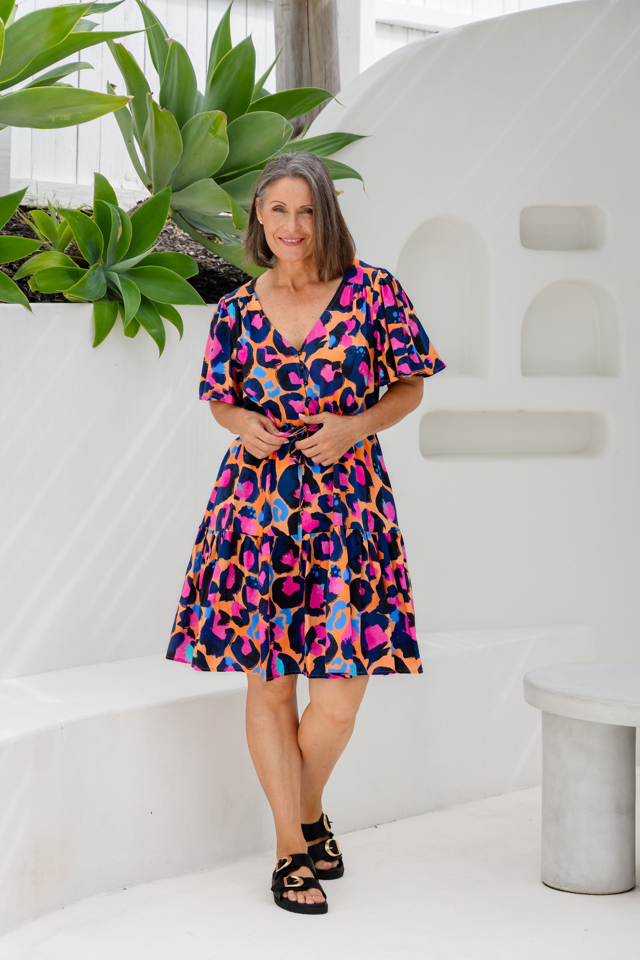 Esmae Dress in Sherbie - Peach Leopard by Kasey Rainbow