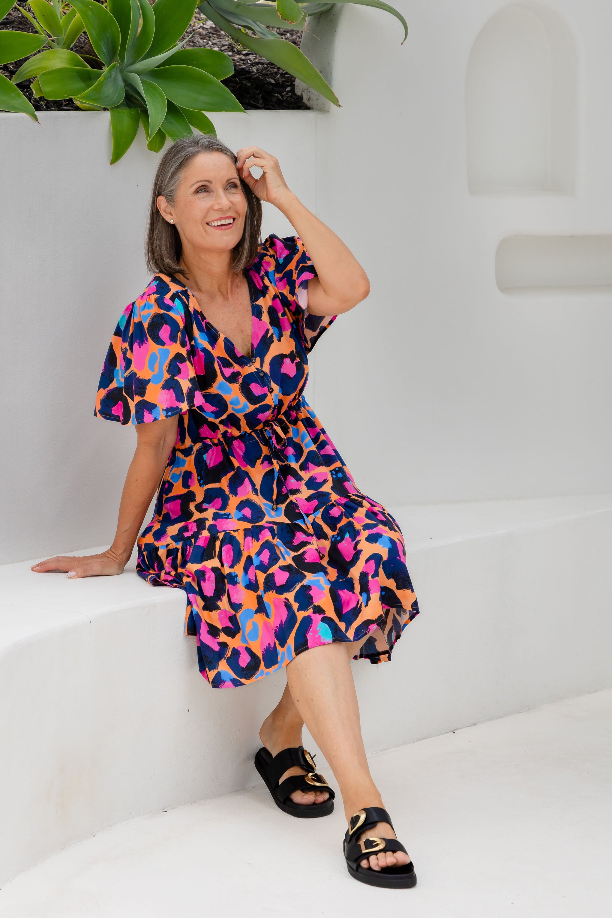 Esmae Dress in Sherbie - Peach Leopard by Kasey Rainbow