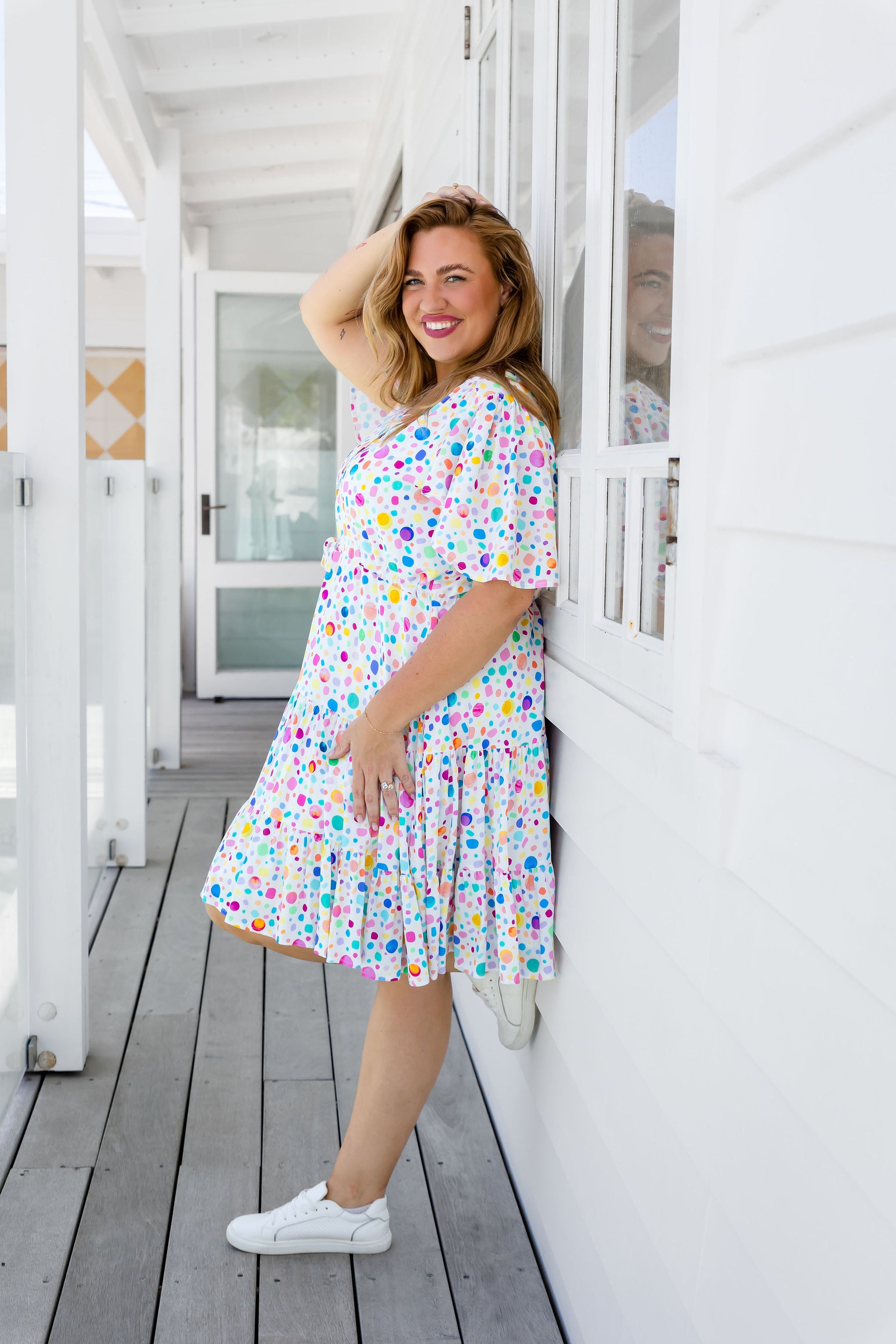 Charlie Multi Spot Dress in White Pebble by Kasey Rainbow