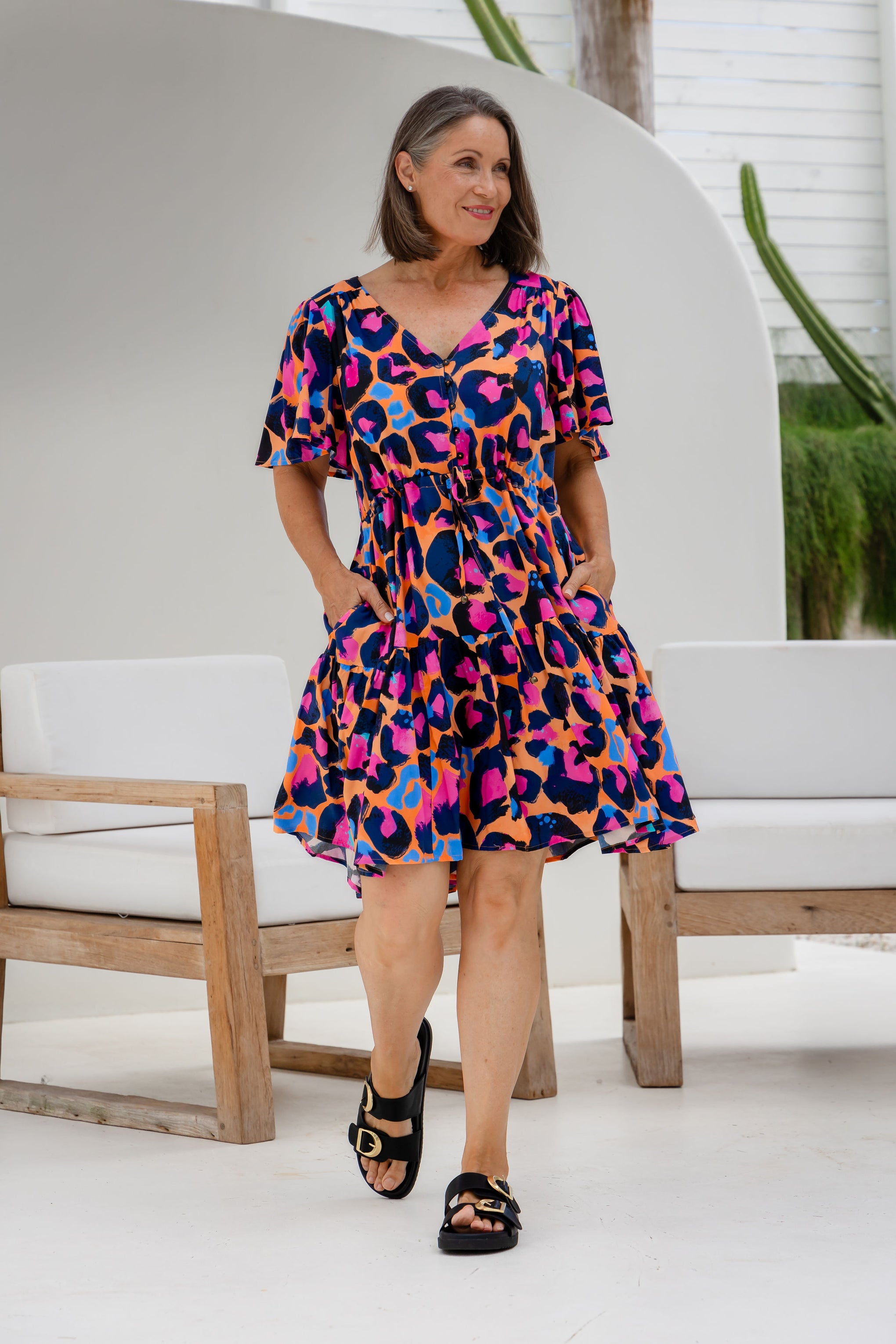 Esmae Dress in Sherbie - Peach Leopard by Kasey Rainbow