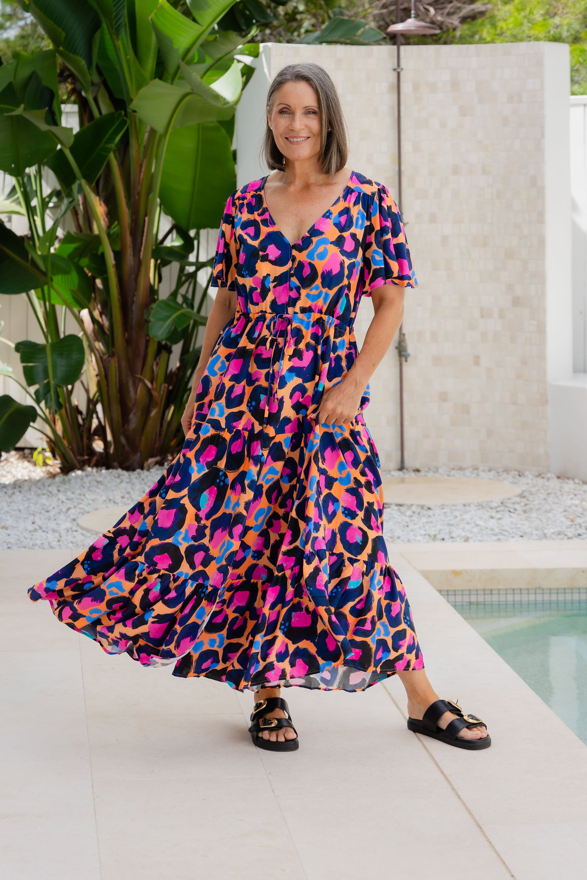 Bonnie Dress in Sherbie - Peach Leopard by Kasey Rainbow