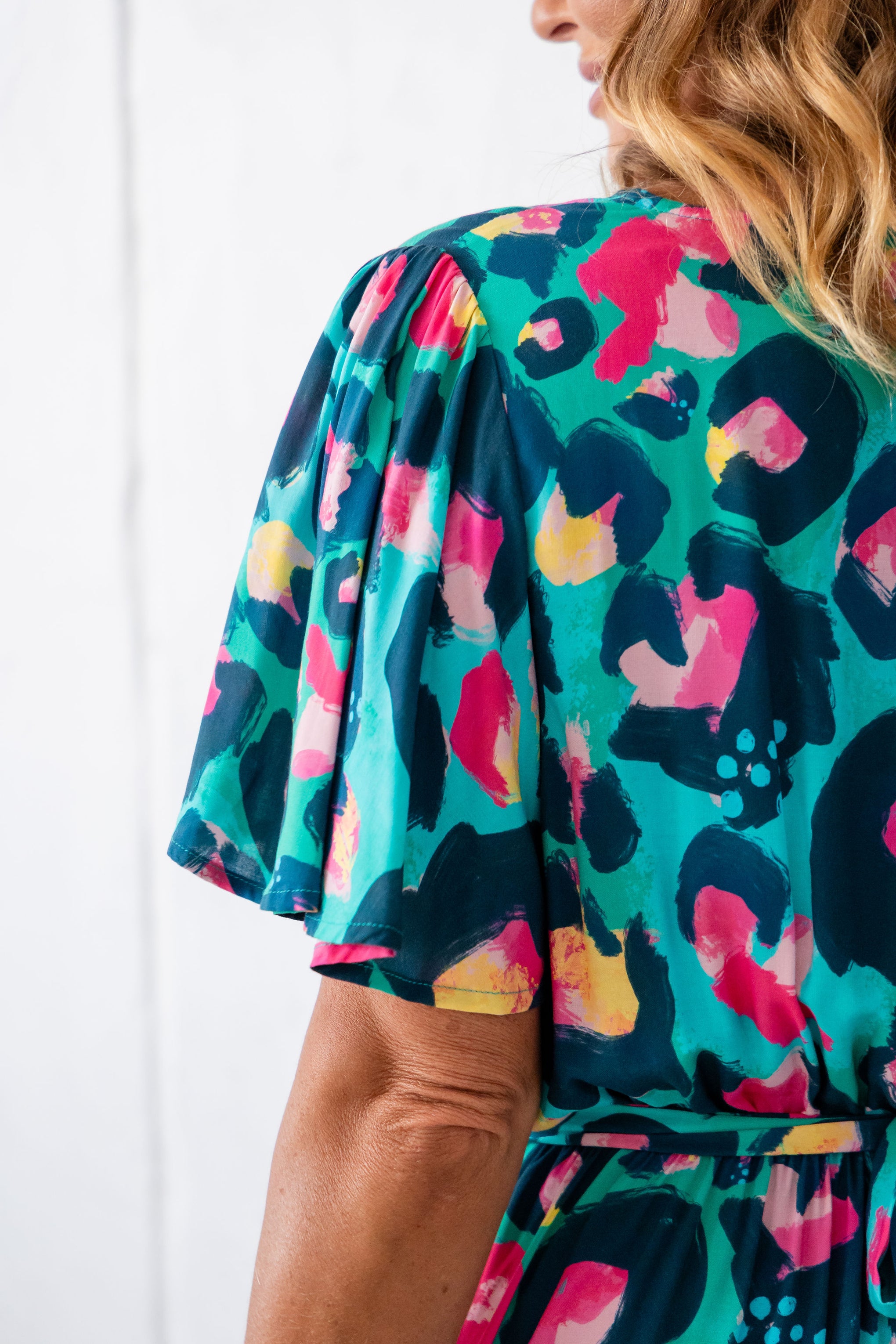 Deni Dress in Green Leopard by Kasey Rainbow