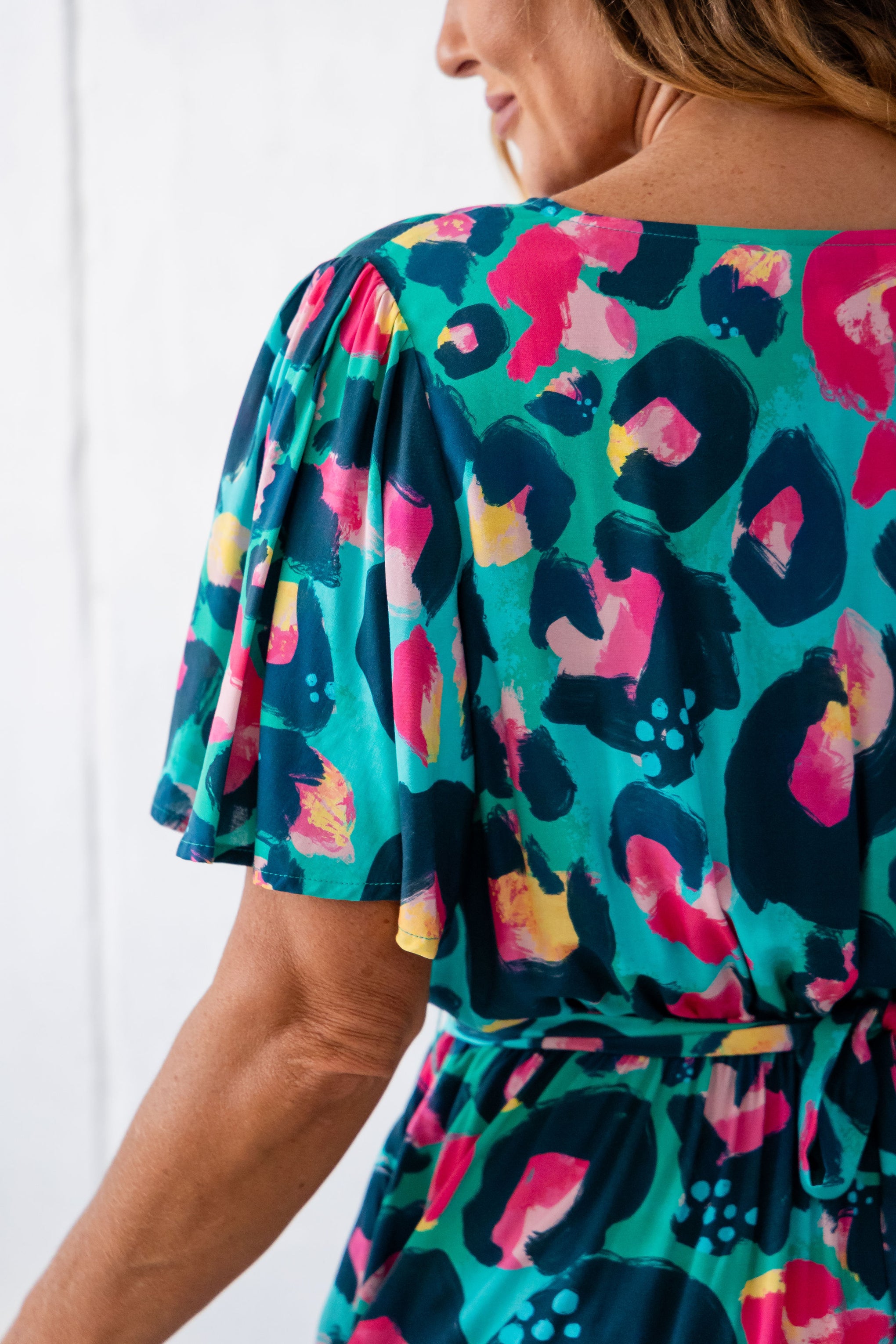 Deni Dress in Green Leopard by Kasey Rainbow