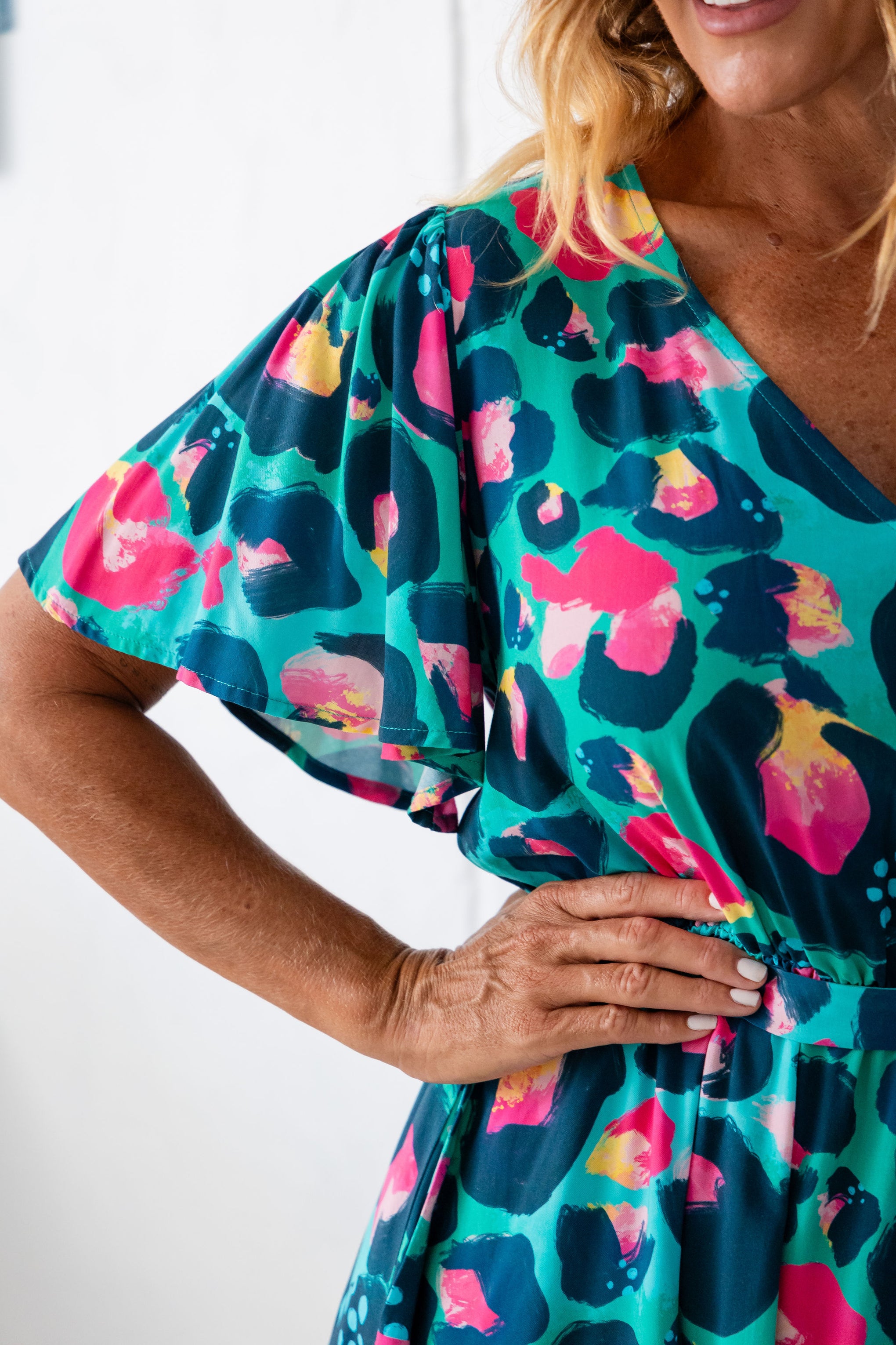 Deni Dress in Green Leopard by Kasey Rainbow