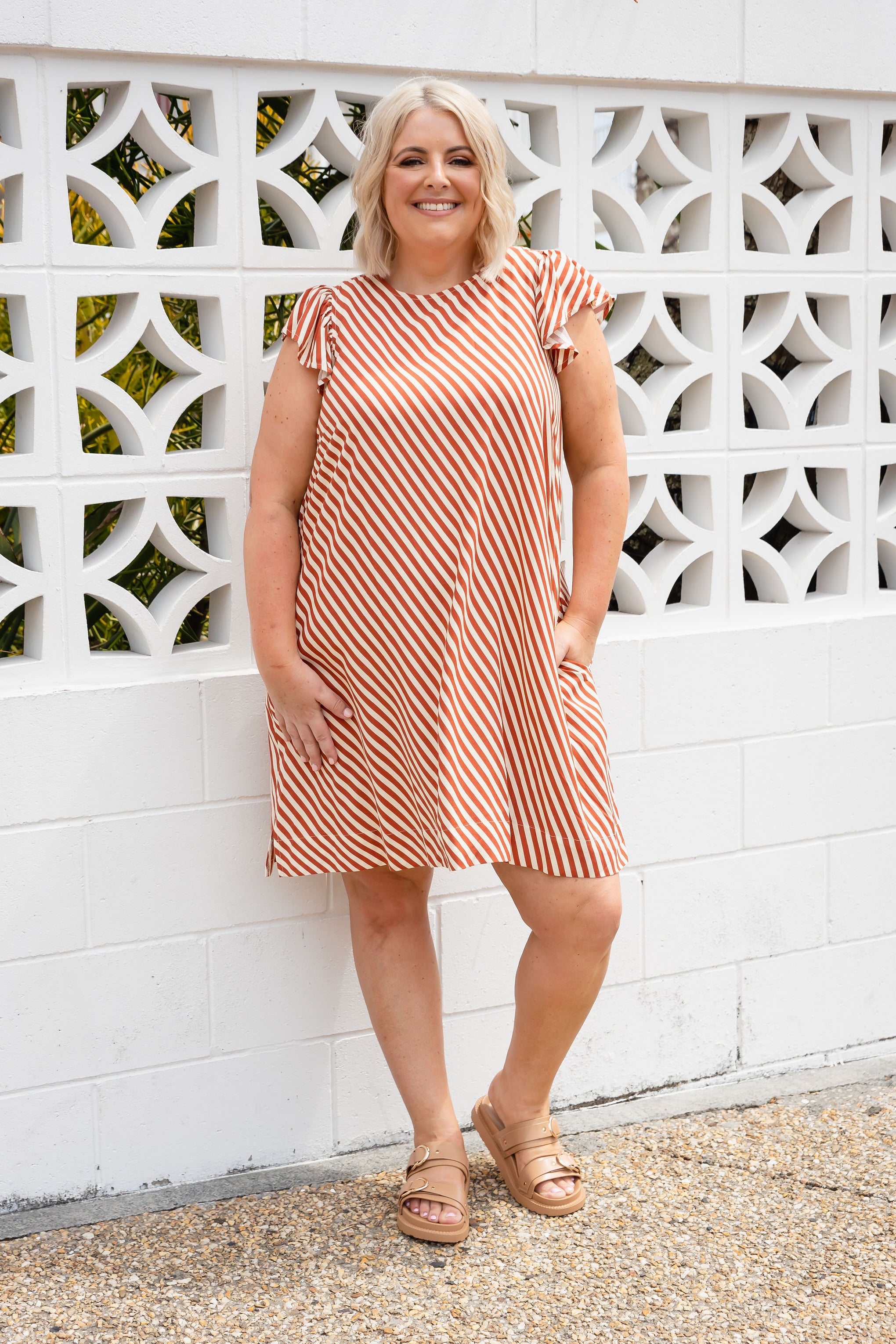 Stevie Dress in Candy Stripe Rust