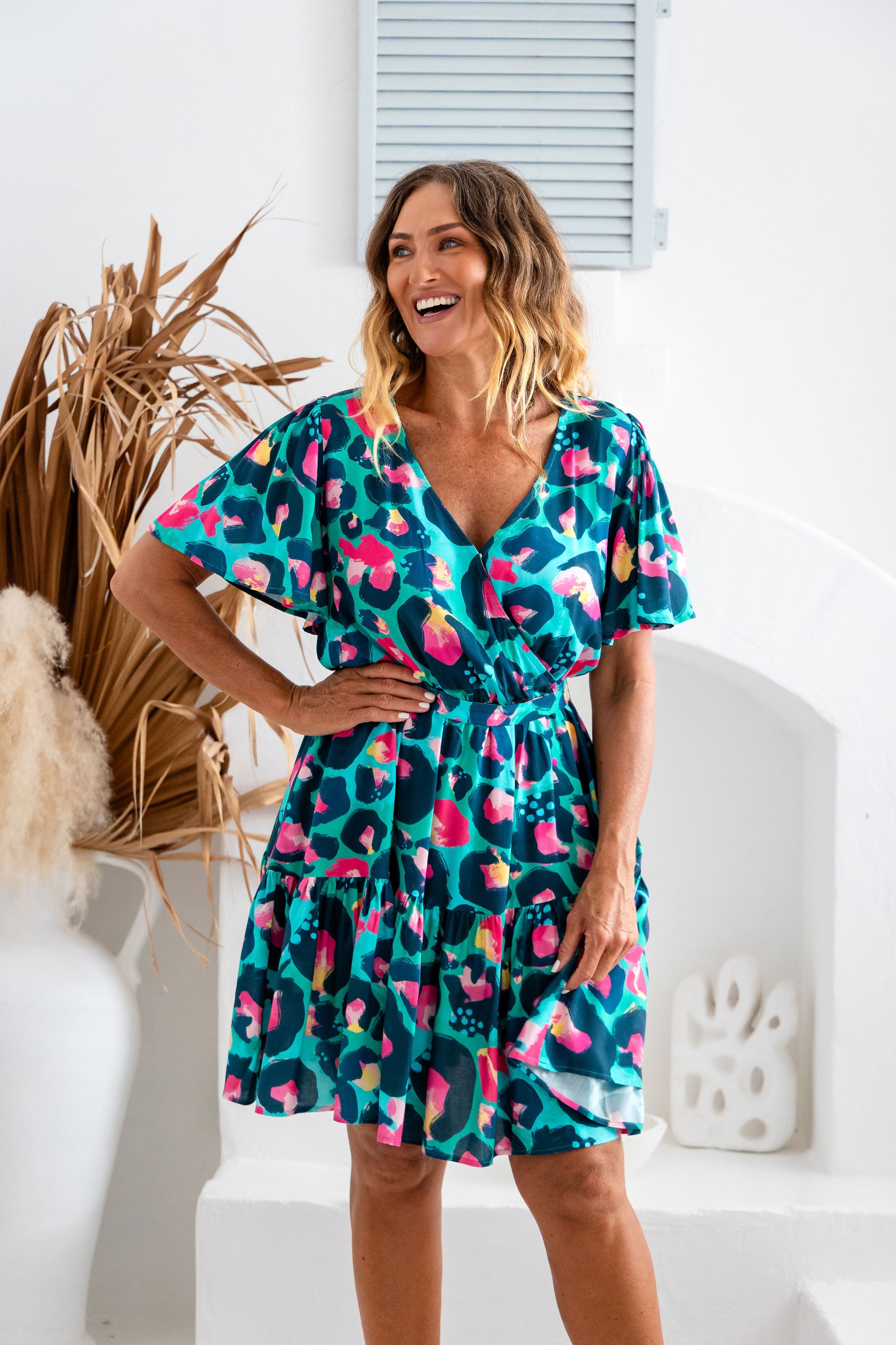 Deni Dress in Green Leopard by Kasey Rainbow