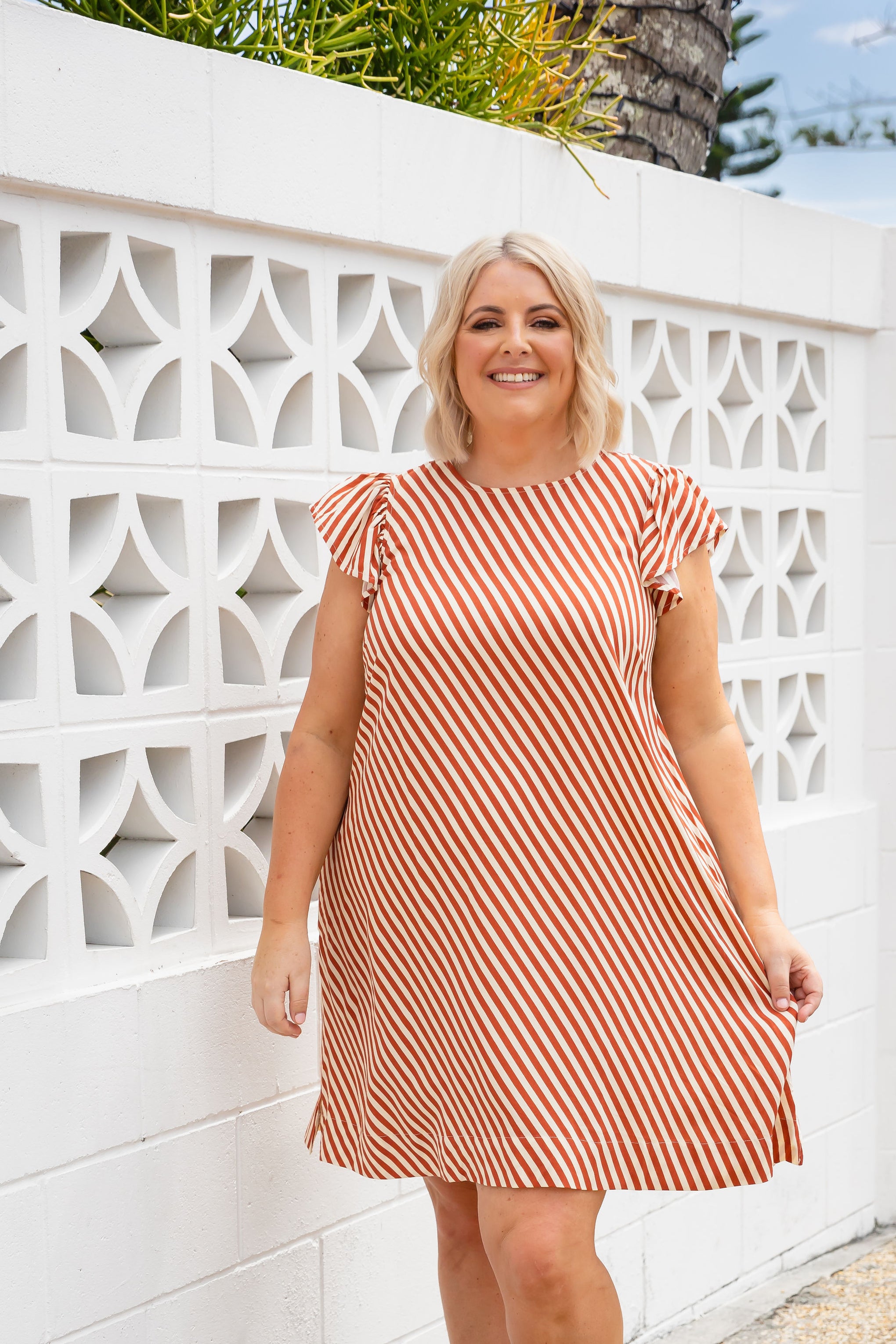 Stevie Dress in Candy Stripe Rust