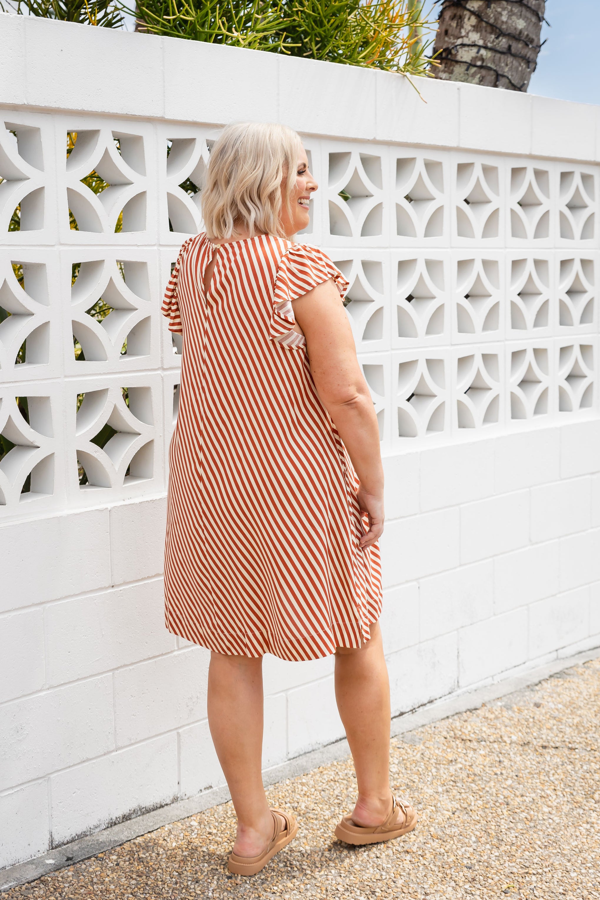 Stevie Dress in Candy Stripe Rust