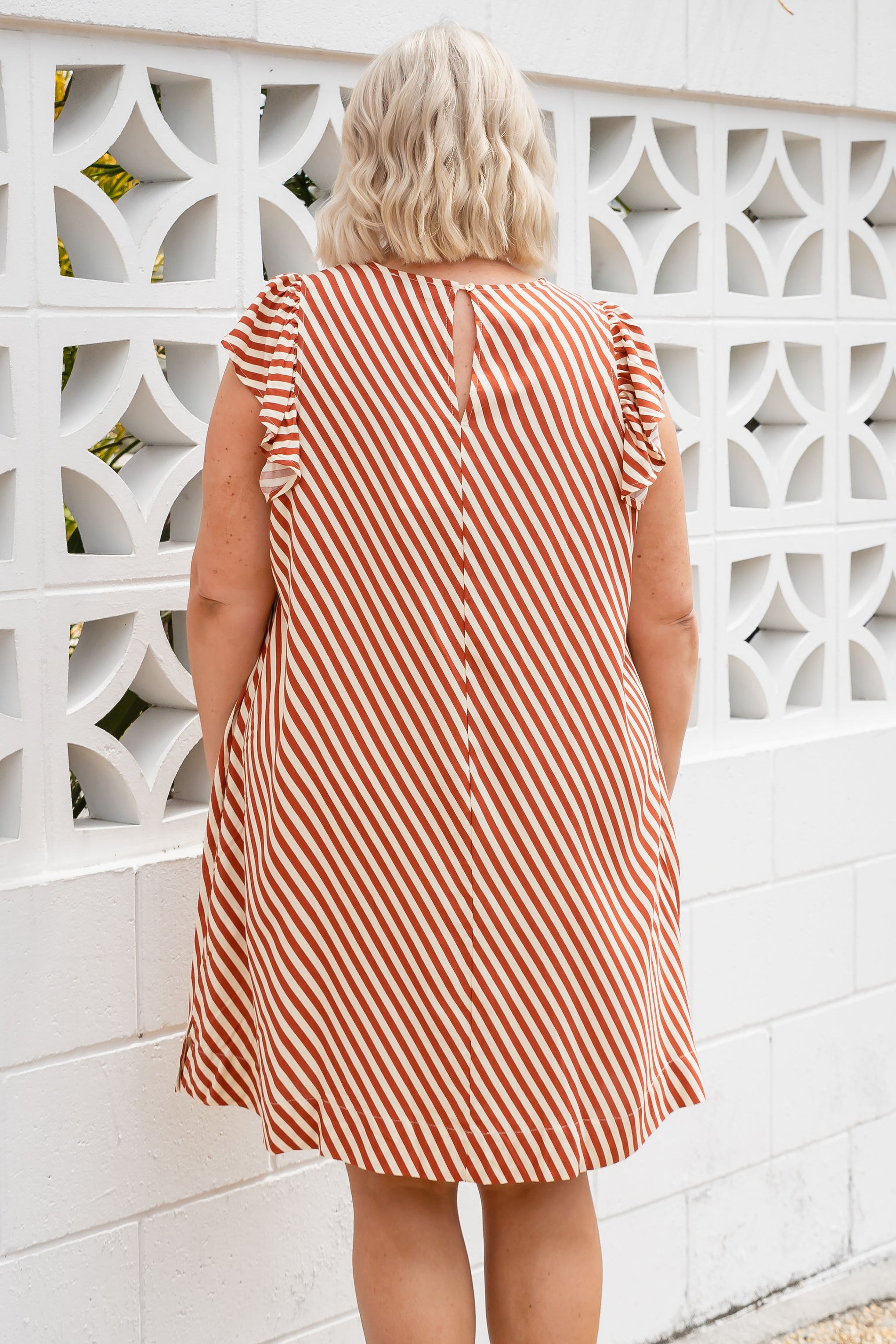 Stevie Dress in Candy Stripe Rust