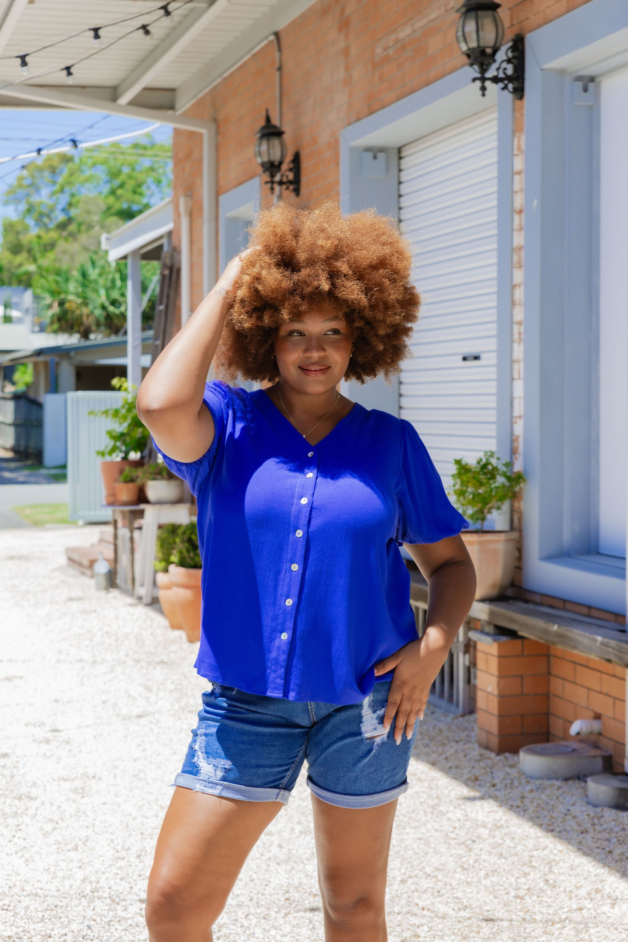 Winona Short Sleeve Blouse in Cobalt