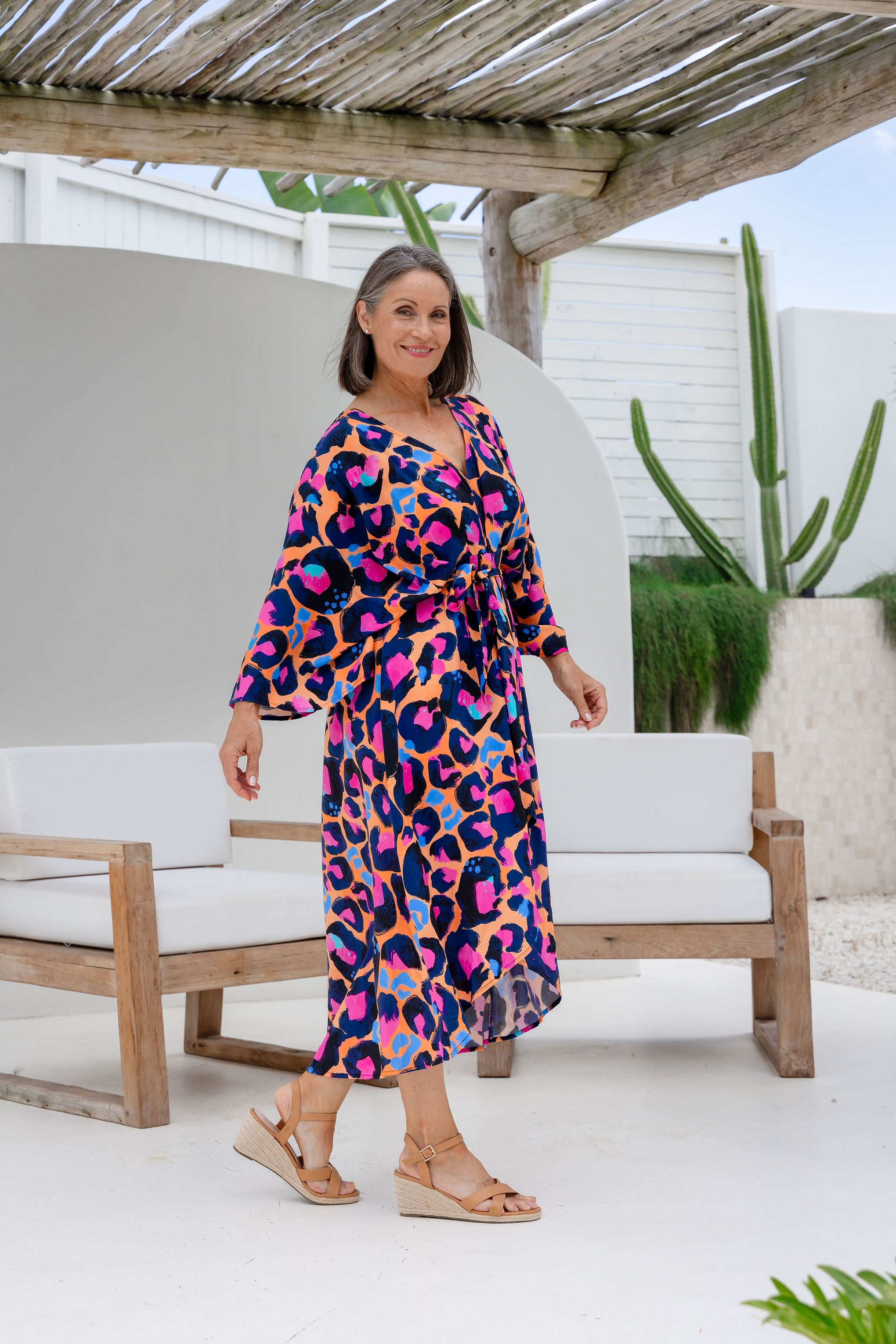 Polly Midi Dress in Sherbie - Peach Leopard by Kasey Rainbow