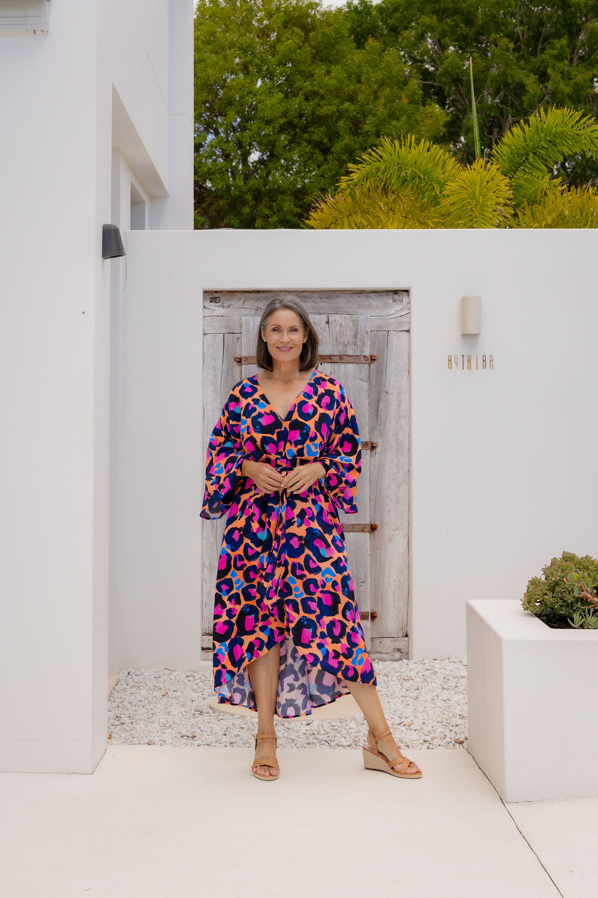 Polly Midi Dress in Sherbie - Peach Leopard by Kasey Rainbow