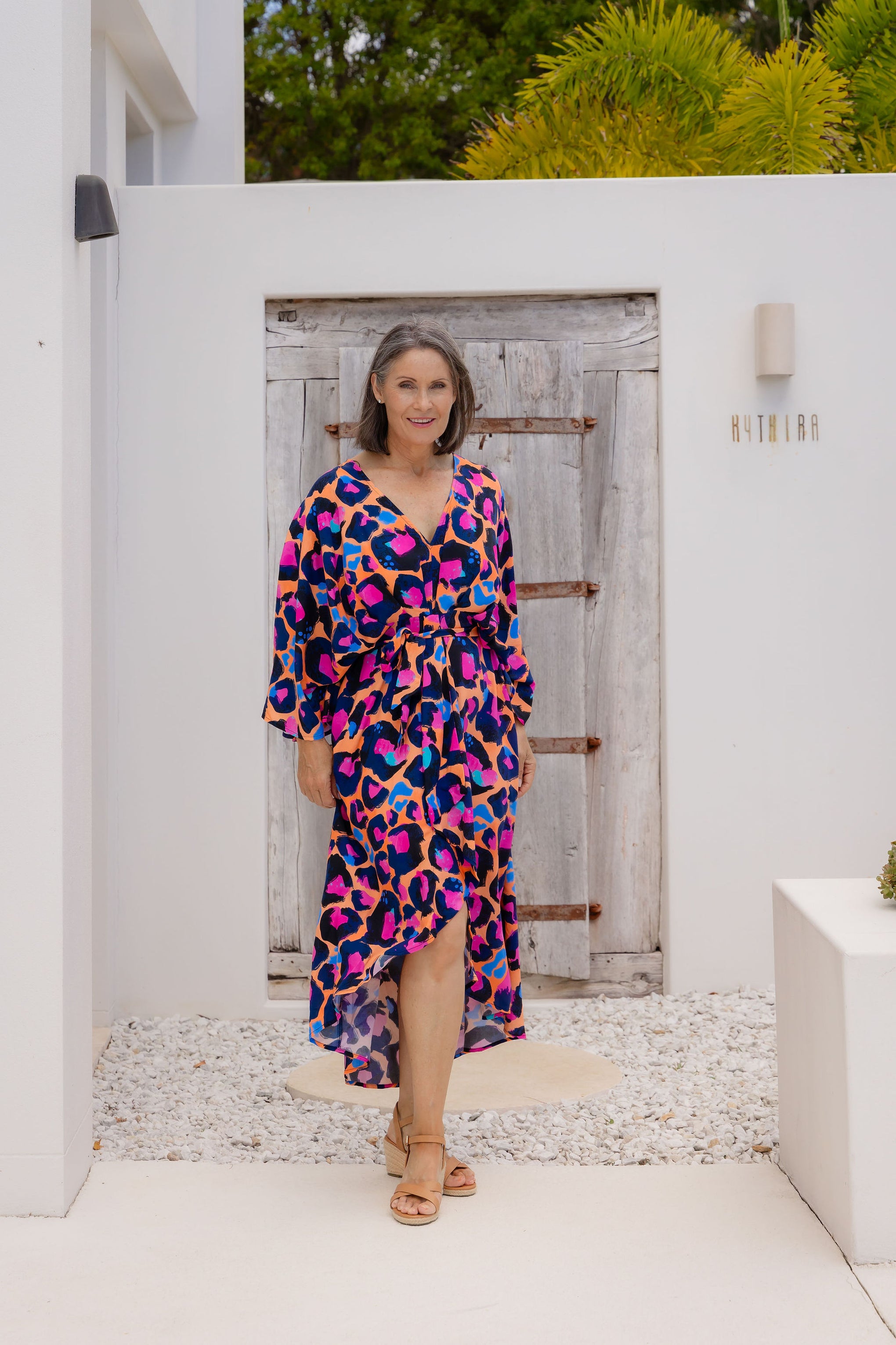 Polly Midi Dress in Sherbie - Peach Leopard by Kasey Rainbow