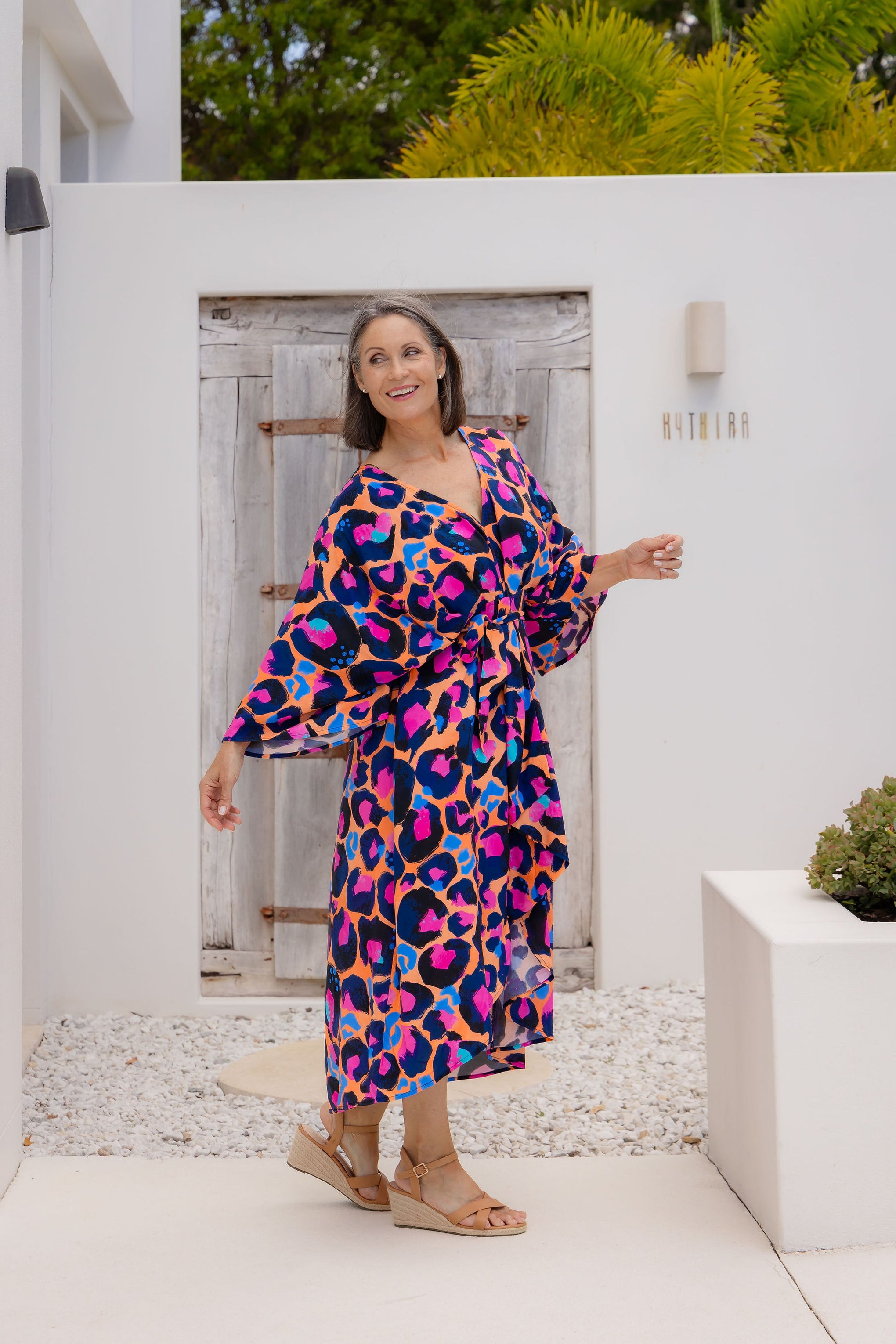 Polly Midi Dress in Sherbie - Peach Leopard by Kasey Rainbow