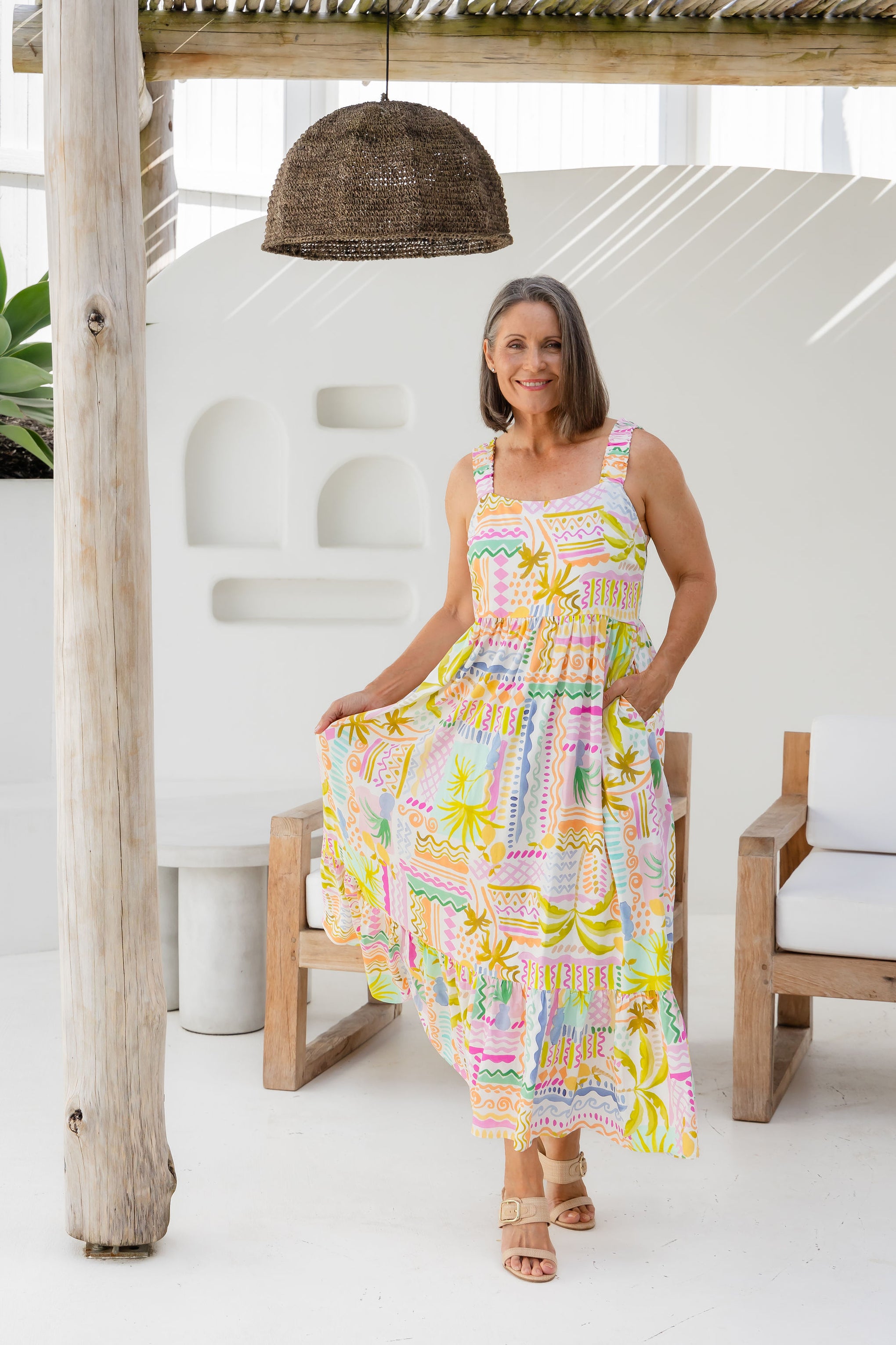 Eva Linen Blend Maxi Dress in Palma