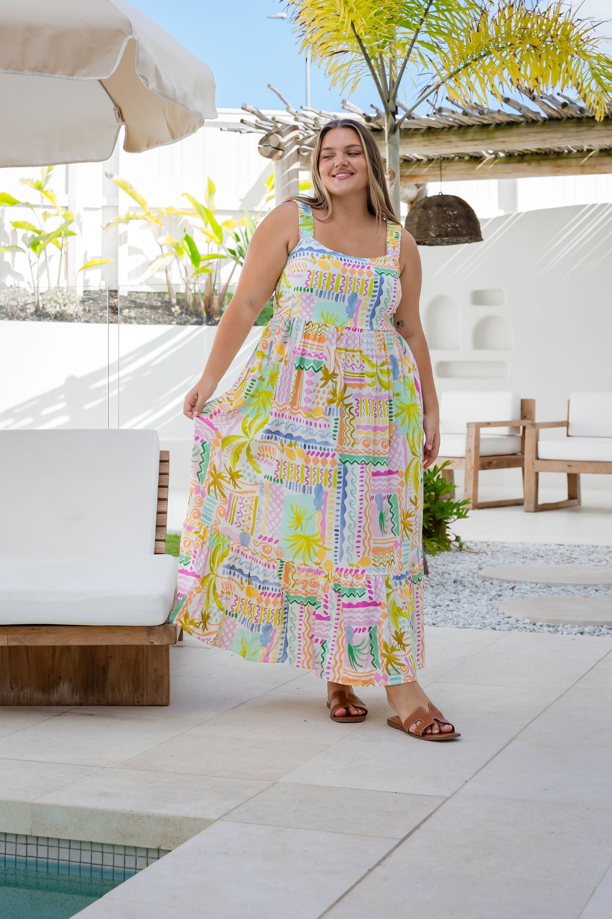 Eva Linen Blend Maxi Dress in Palma