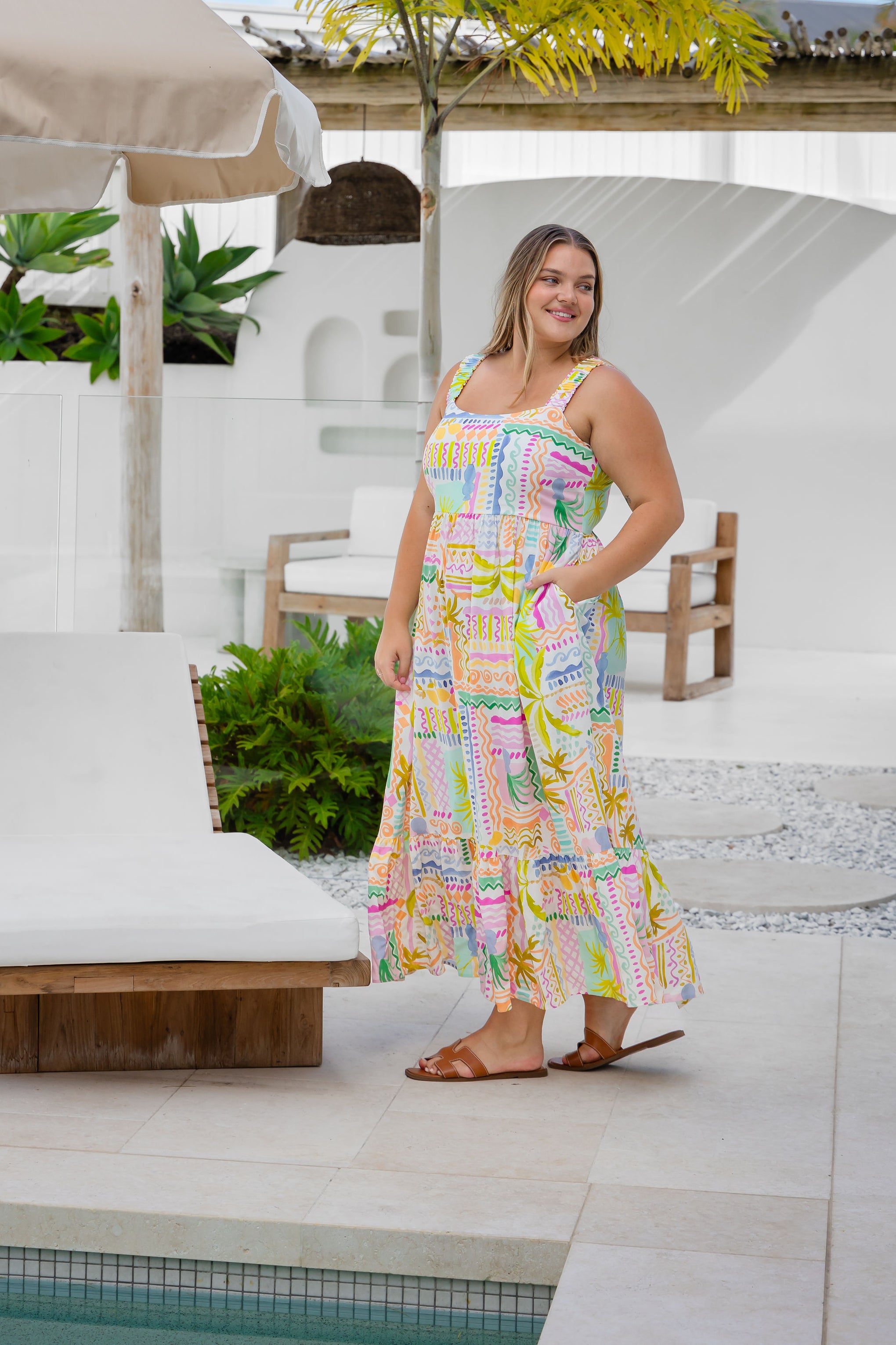 Eva Linen Blend Maxi Dress in Palma