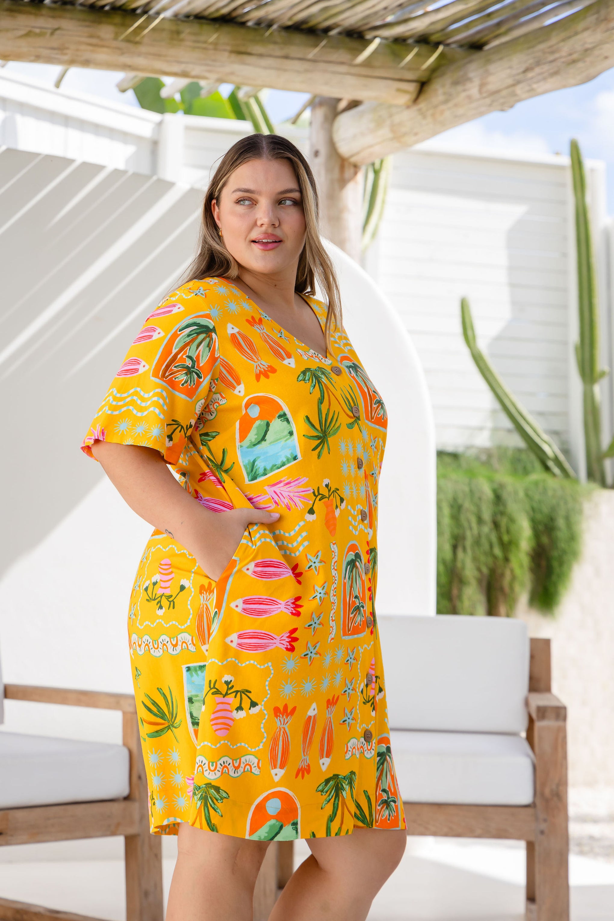 Jada Linen Blend Dress in Star Fish Fiesta