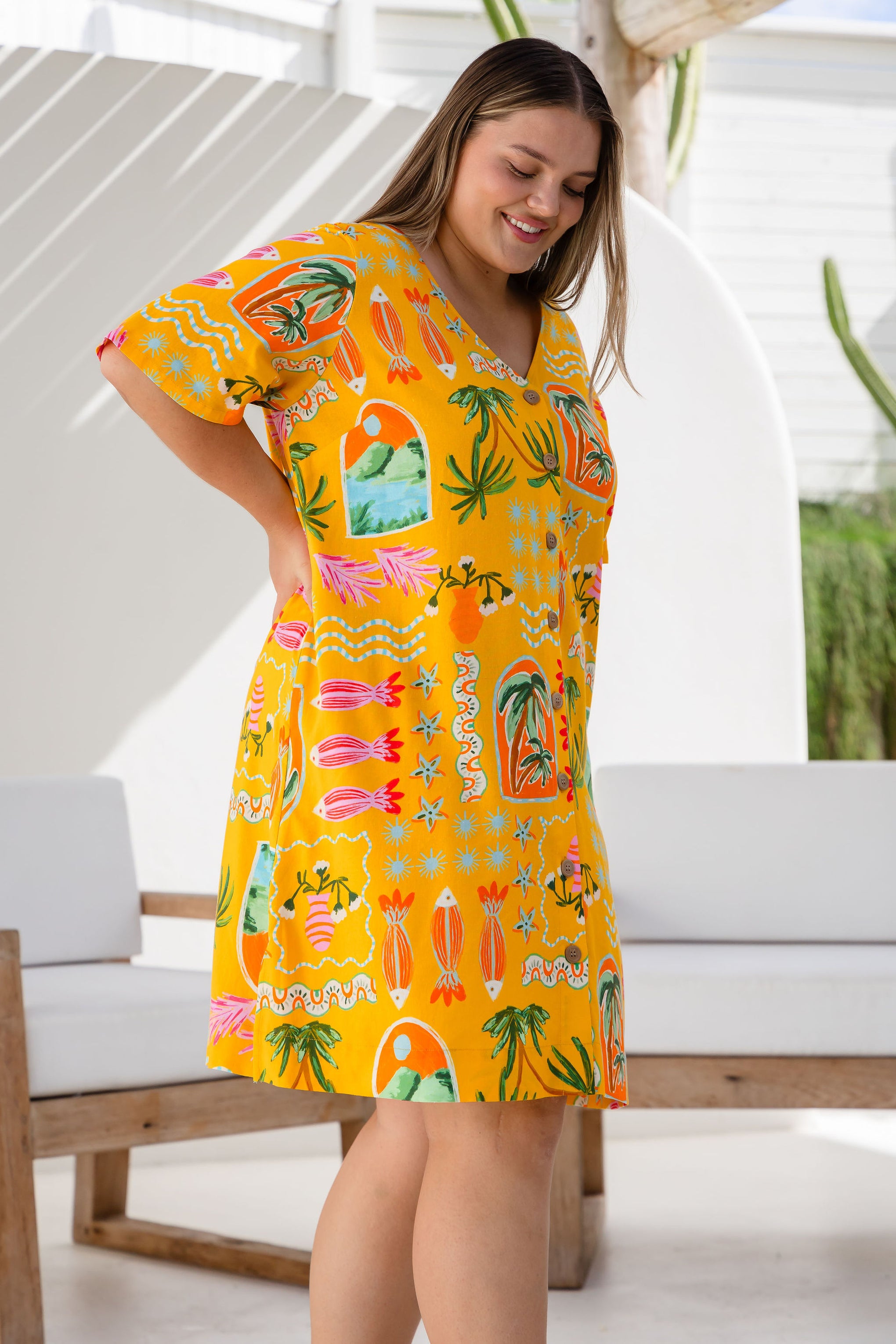 Jada Linen Blend Dress in Star Fish Fiesta  Proud Poppy Clothing