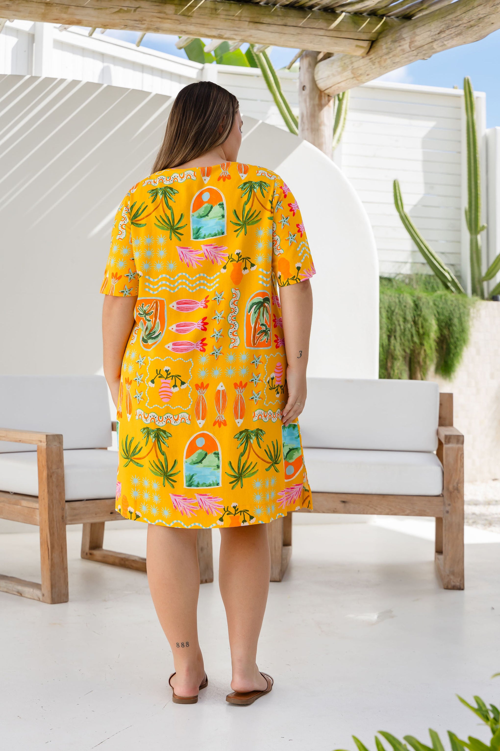 Jada Linen Blend Dress in Star Fish Fiesta
