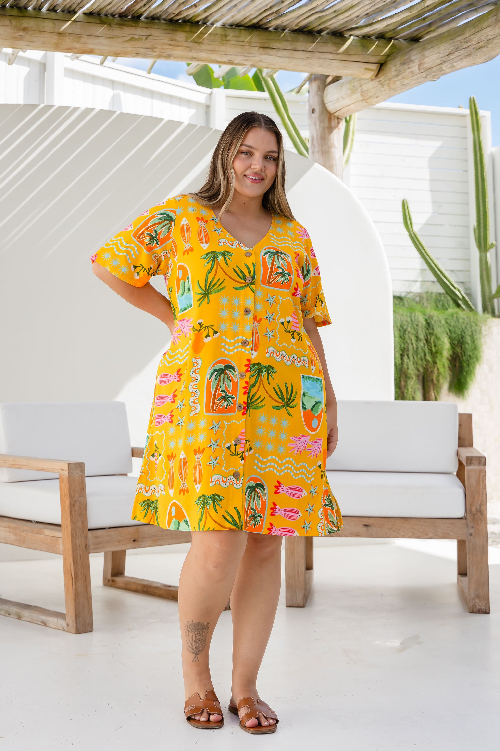 Jada Linen Blend Dress in Star Fish Fiesta