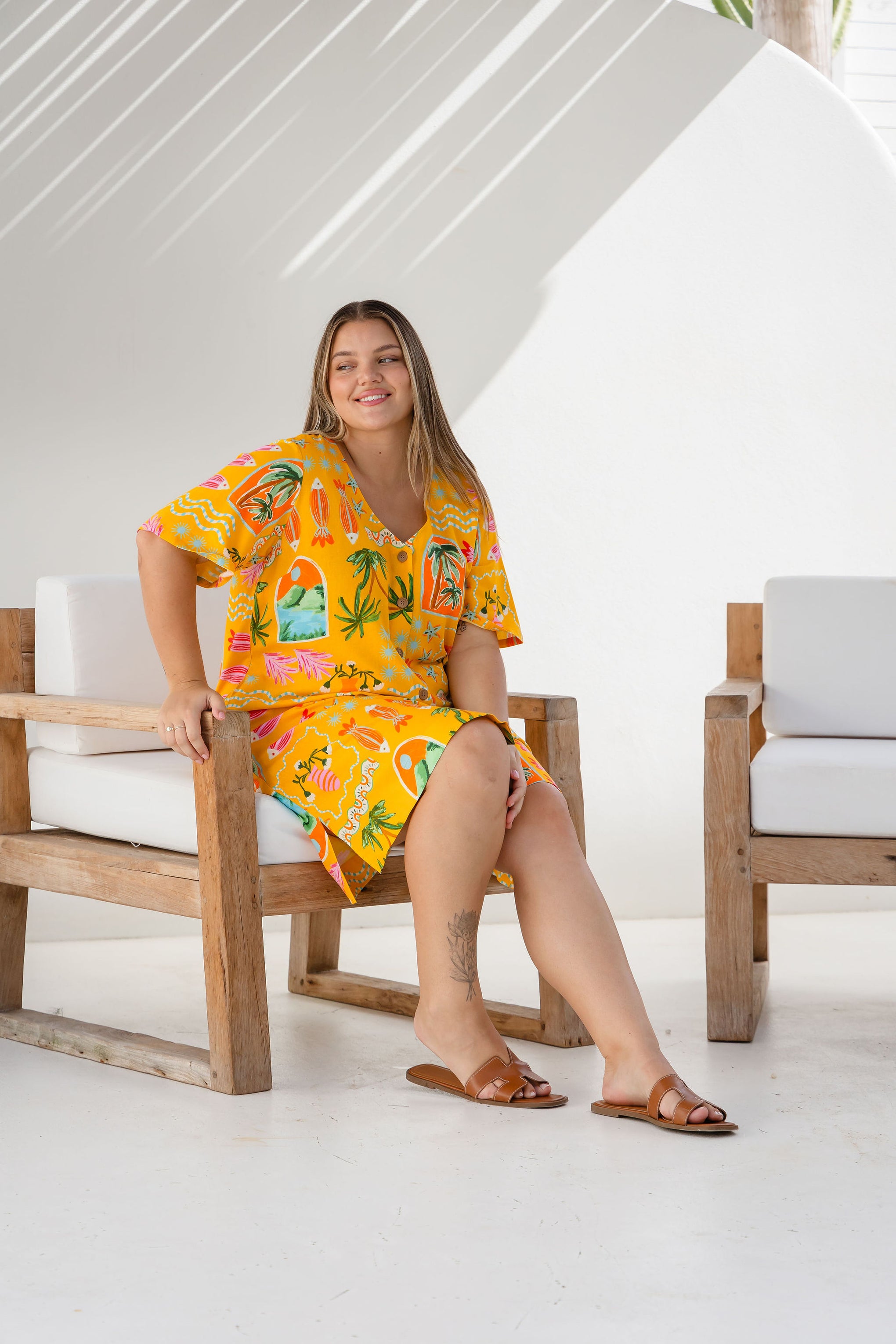 Jada Linen Blend Dress in Star Fish Fiesta