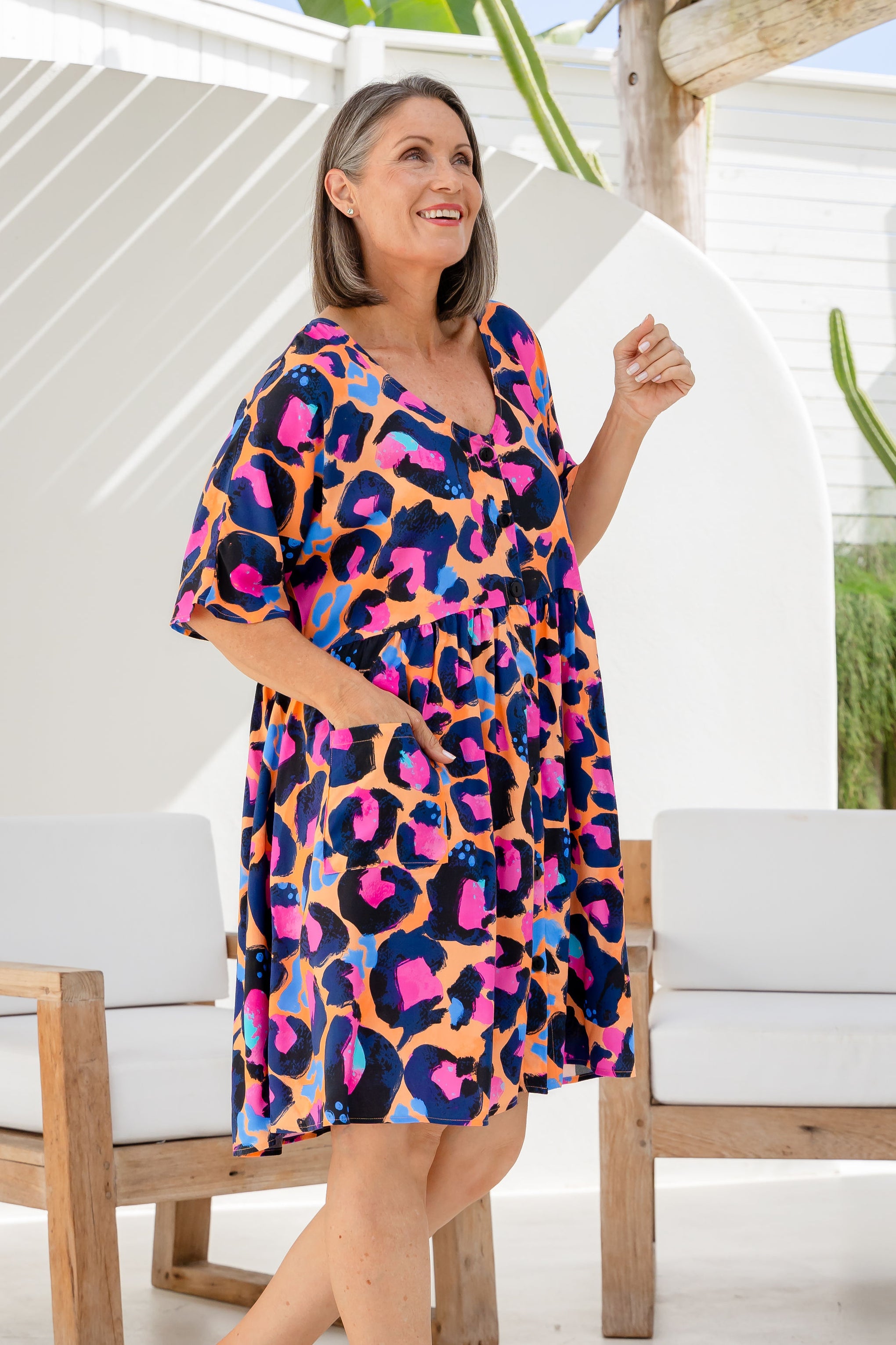 Disco Dress in Sherbie - Peach Leopard by Kasey Rainbow