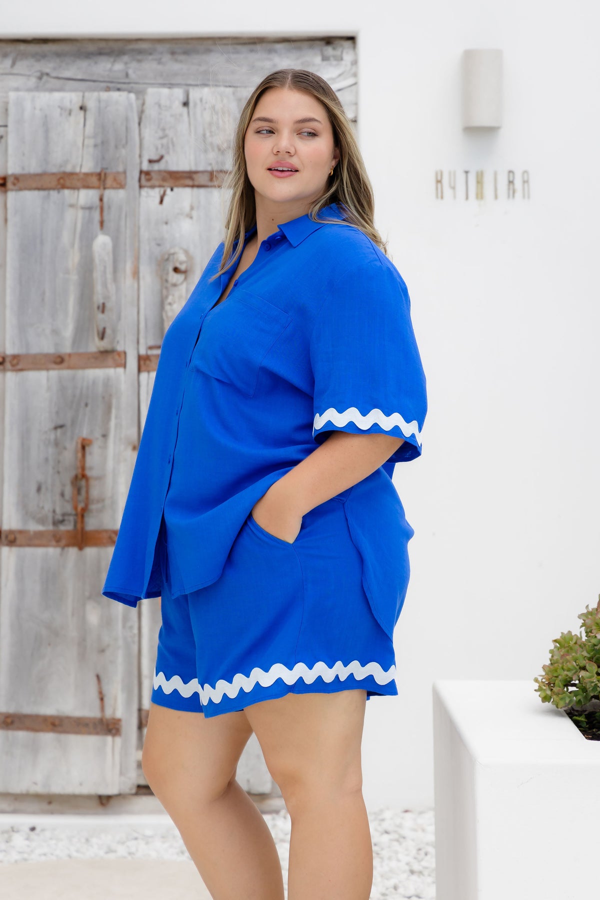 Samara Linen Blend Shirt in Elemental Blue