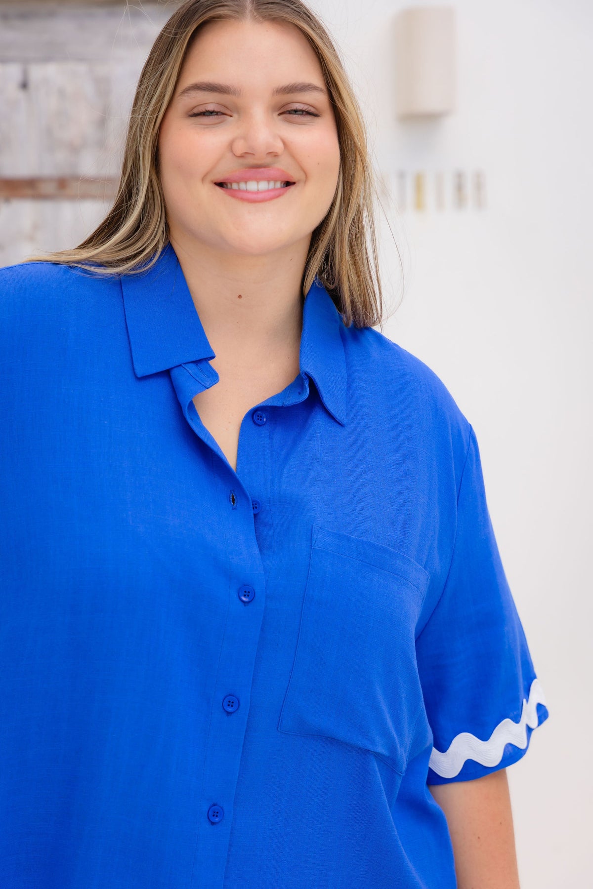 Samara Linen Blend Shirt in Elemental Blue