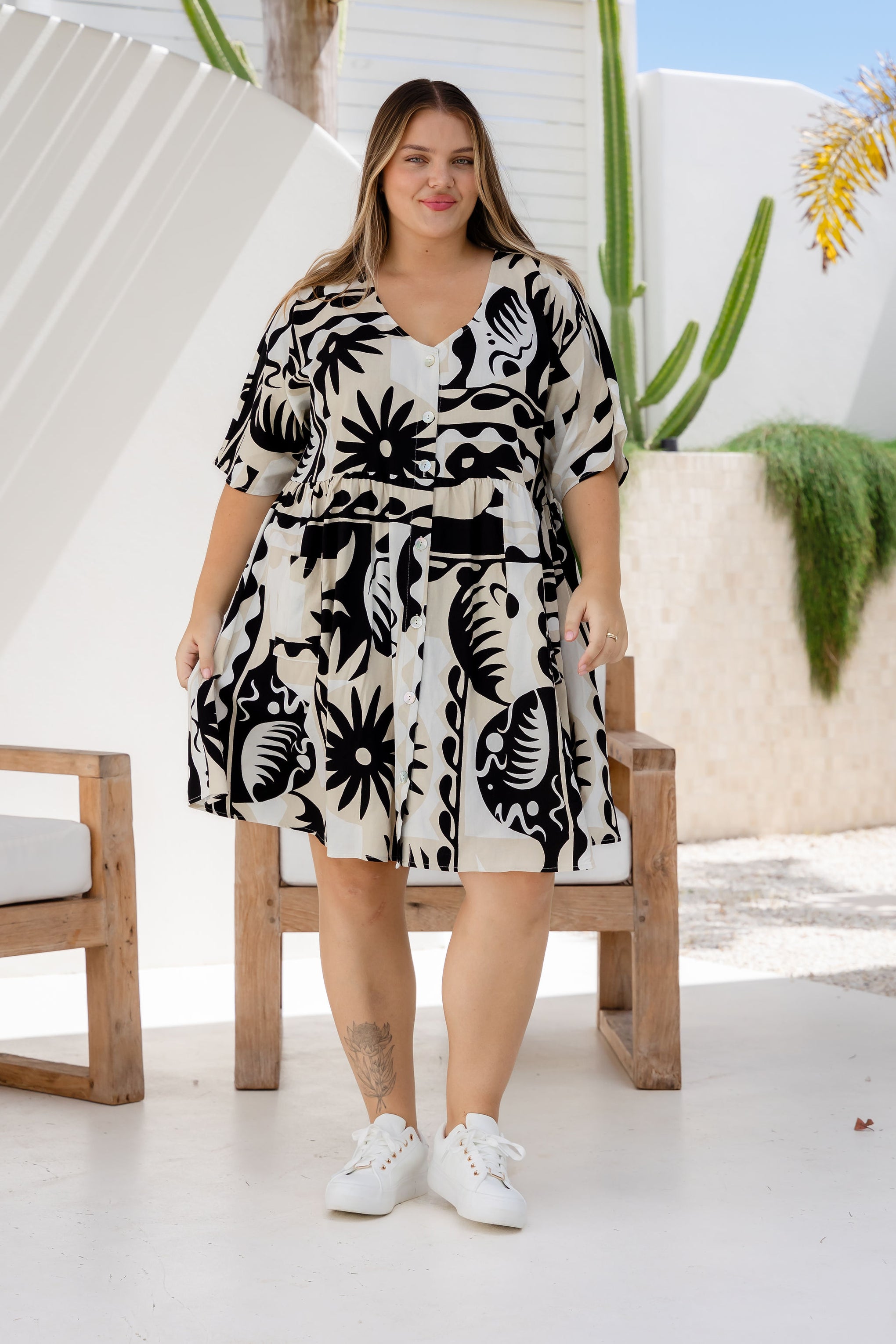 Disco Linen Blend Dress in Neptune