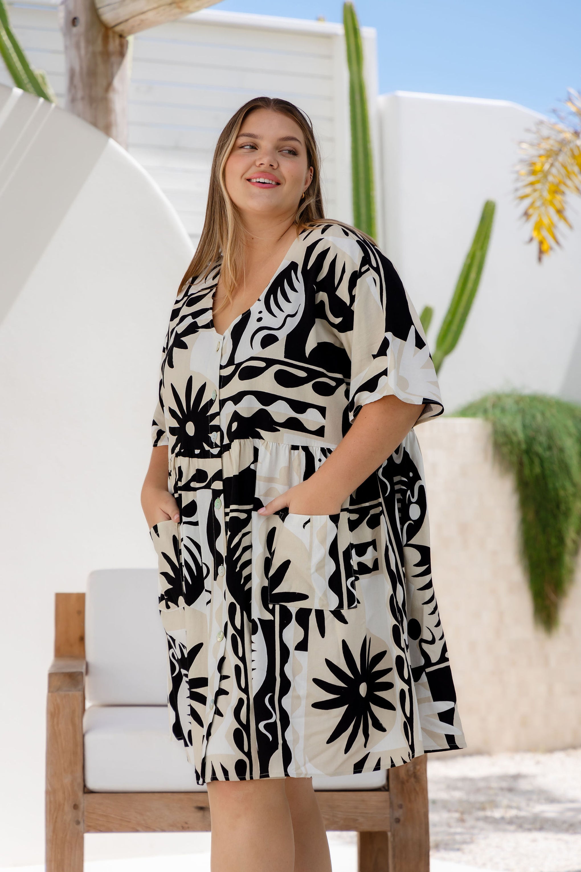Disco Linen Blend Dress in Neptune