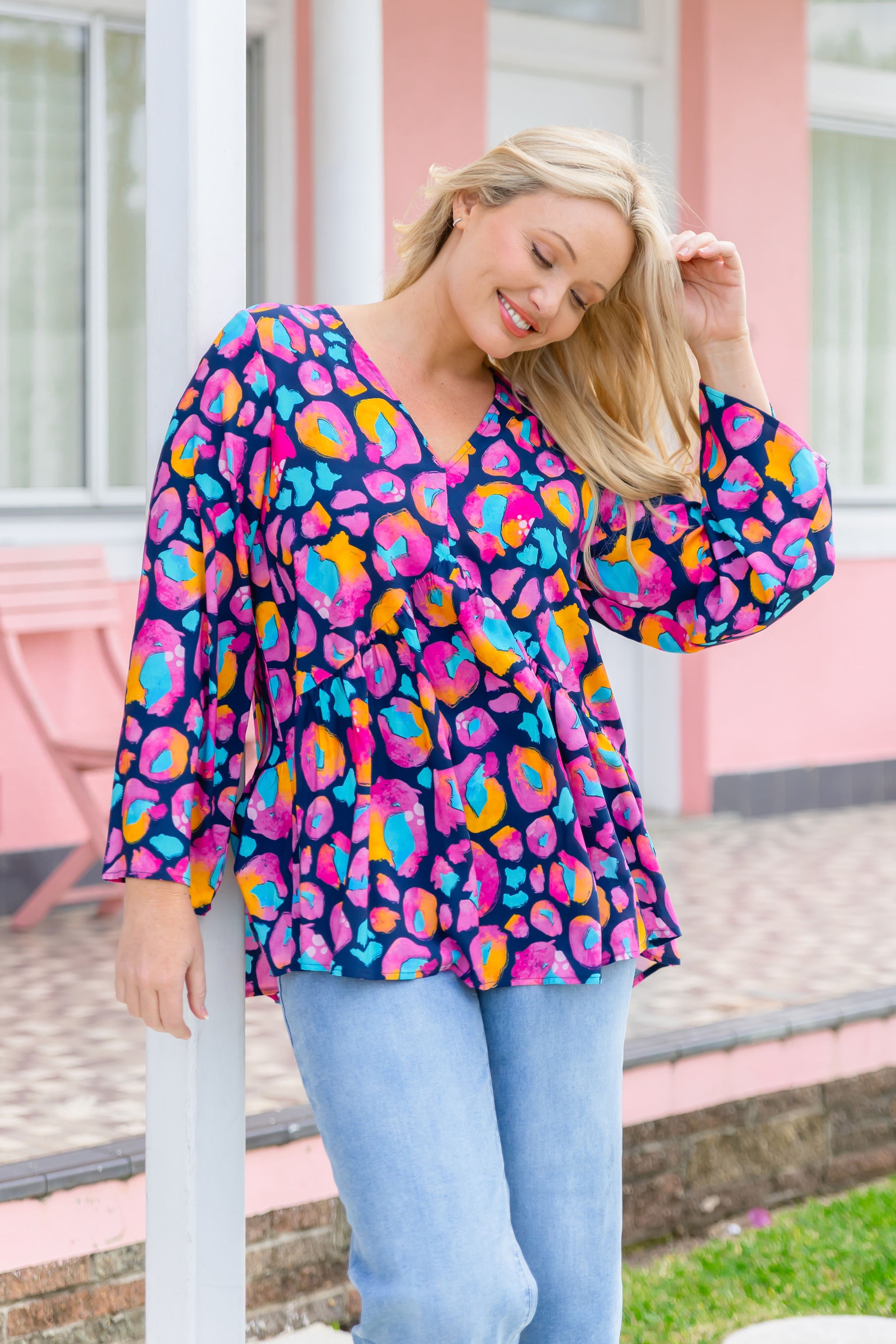 Long Sleeve Peak Top in Magenta Leopard by Kasey Rainbow