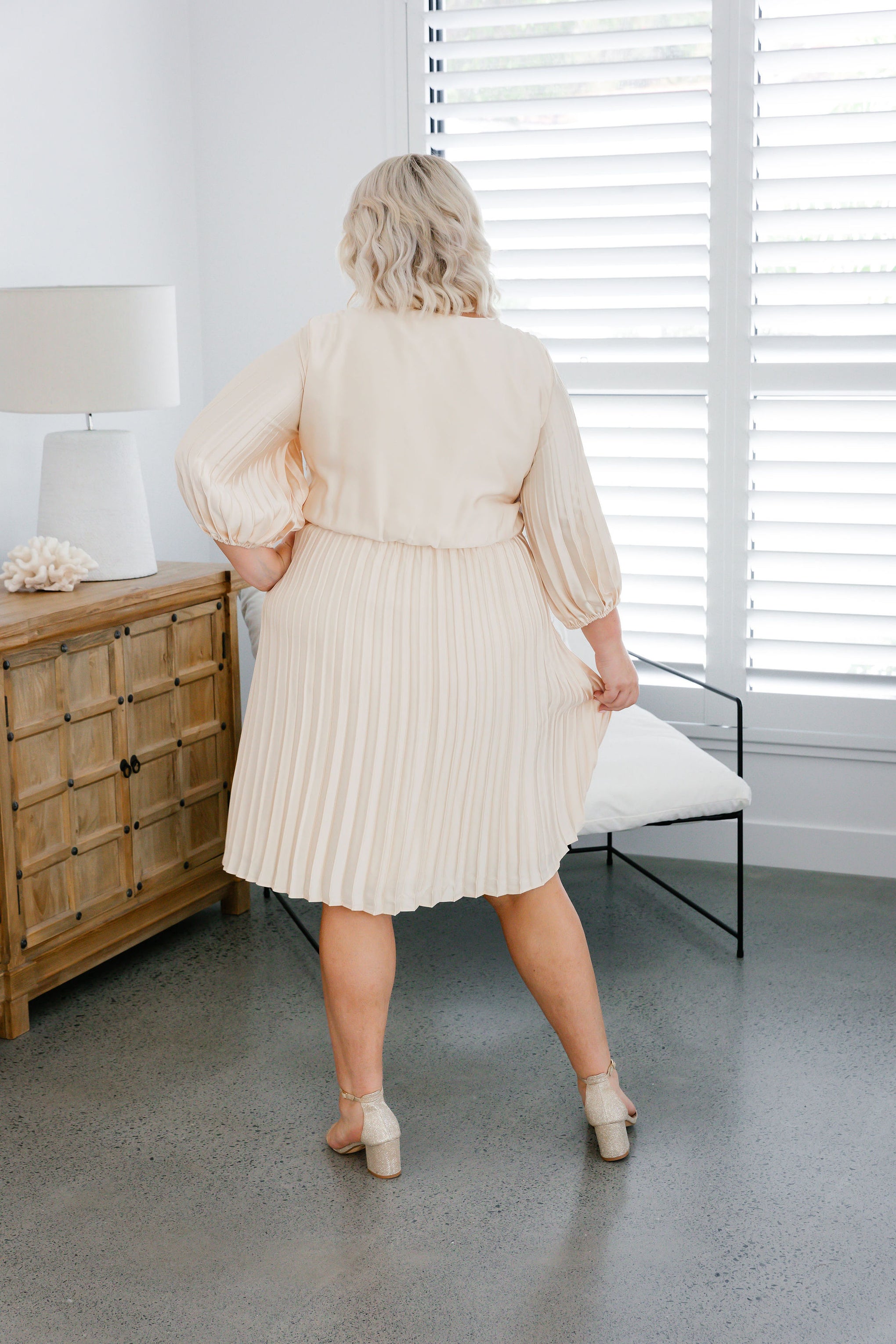 Sorrento Pleated Party Dress in Champagne