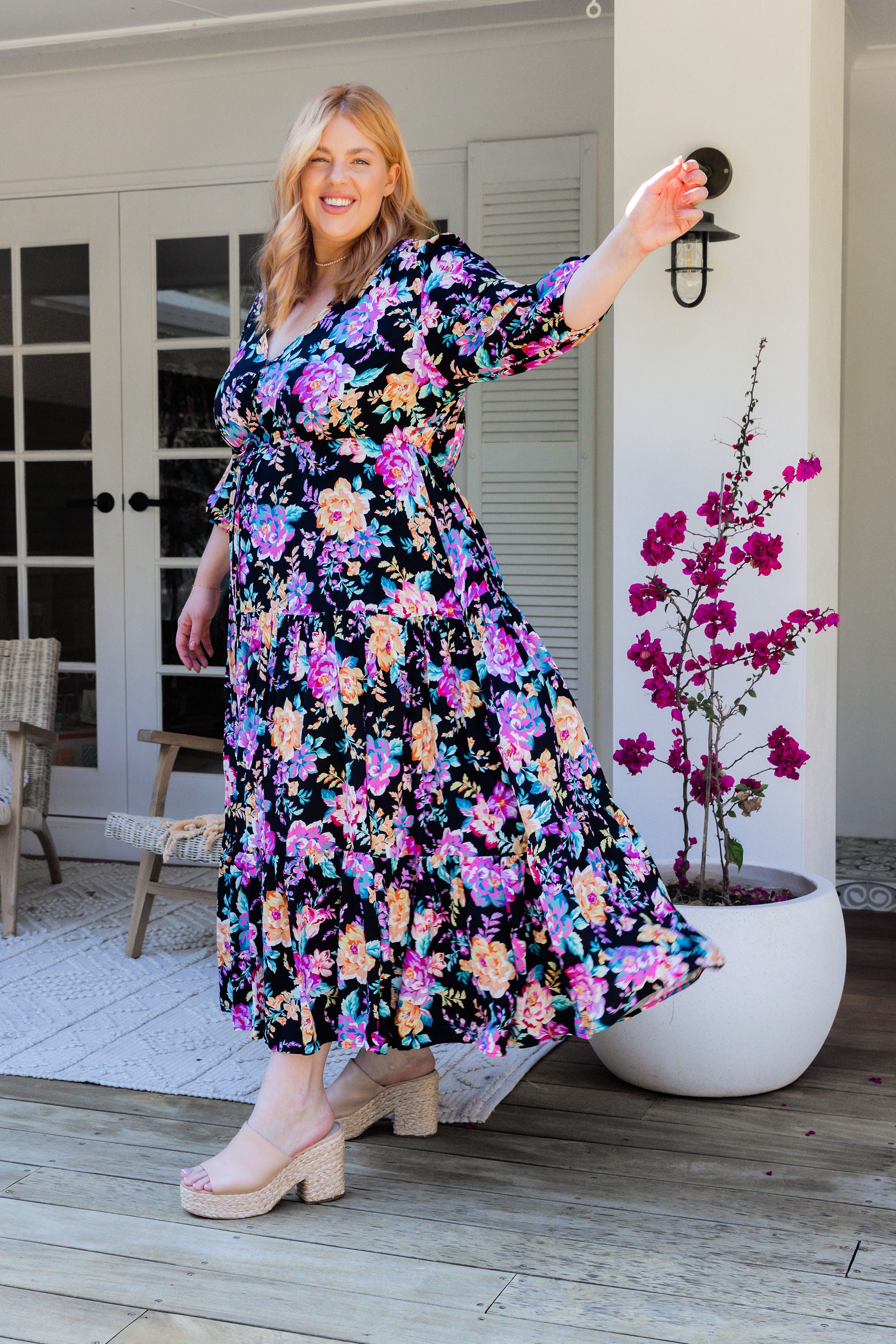 Black flower maxi dress sale