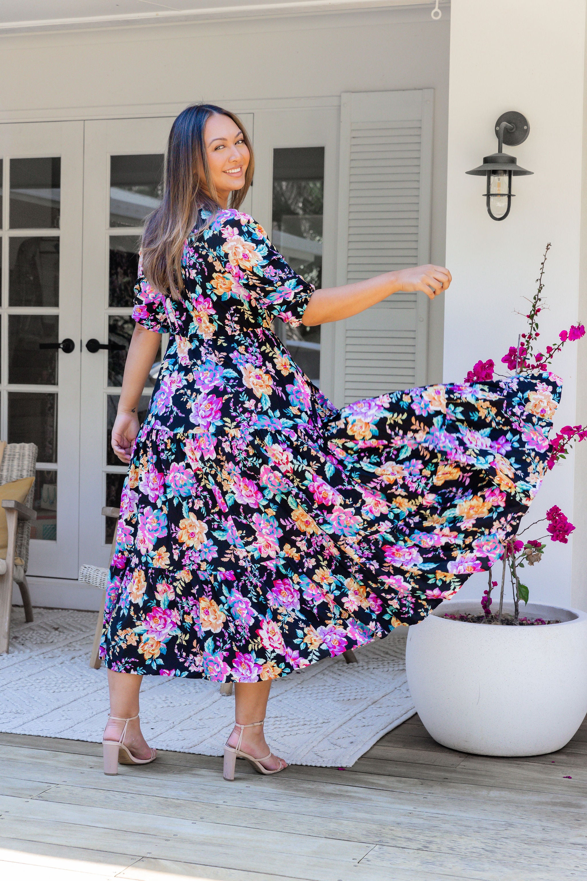 Black flower 2024 maxi dress