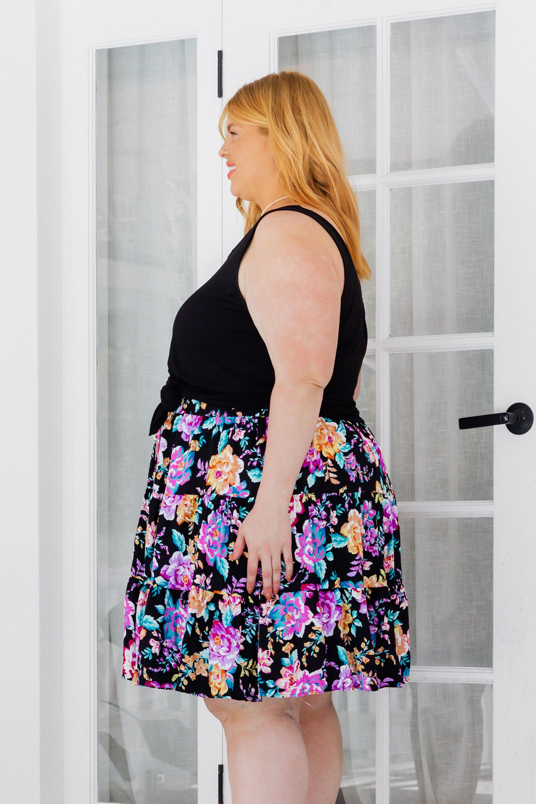 Maisey Black Floral Tiered Skirt