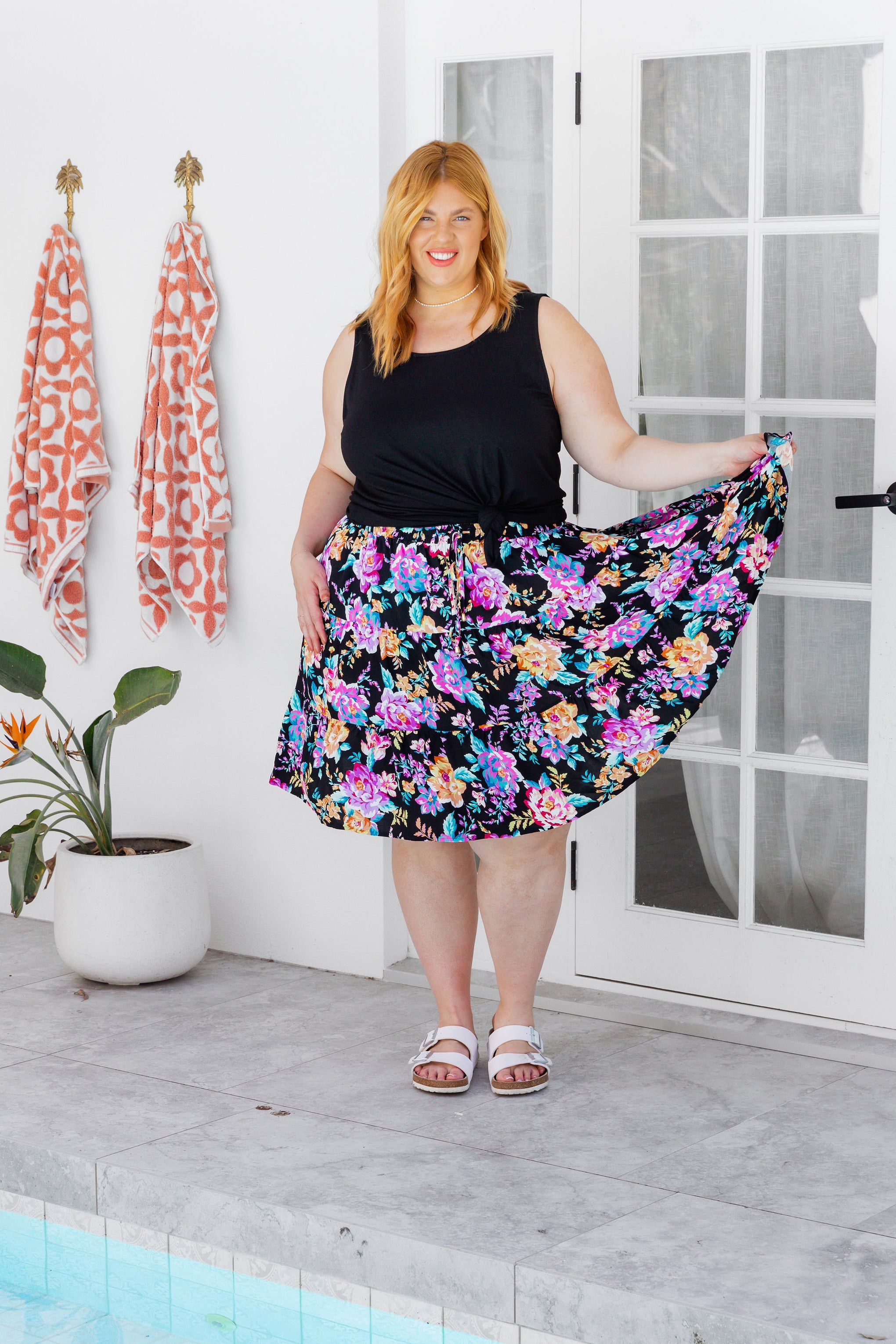 Maisey Black Floral Tiered Skirt