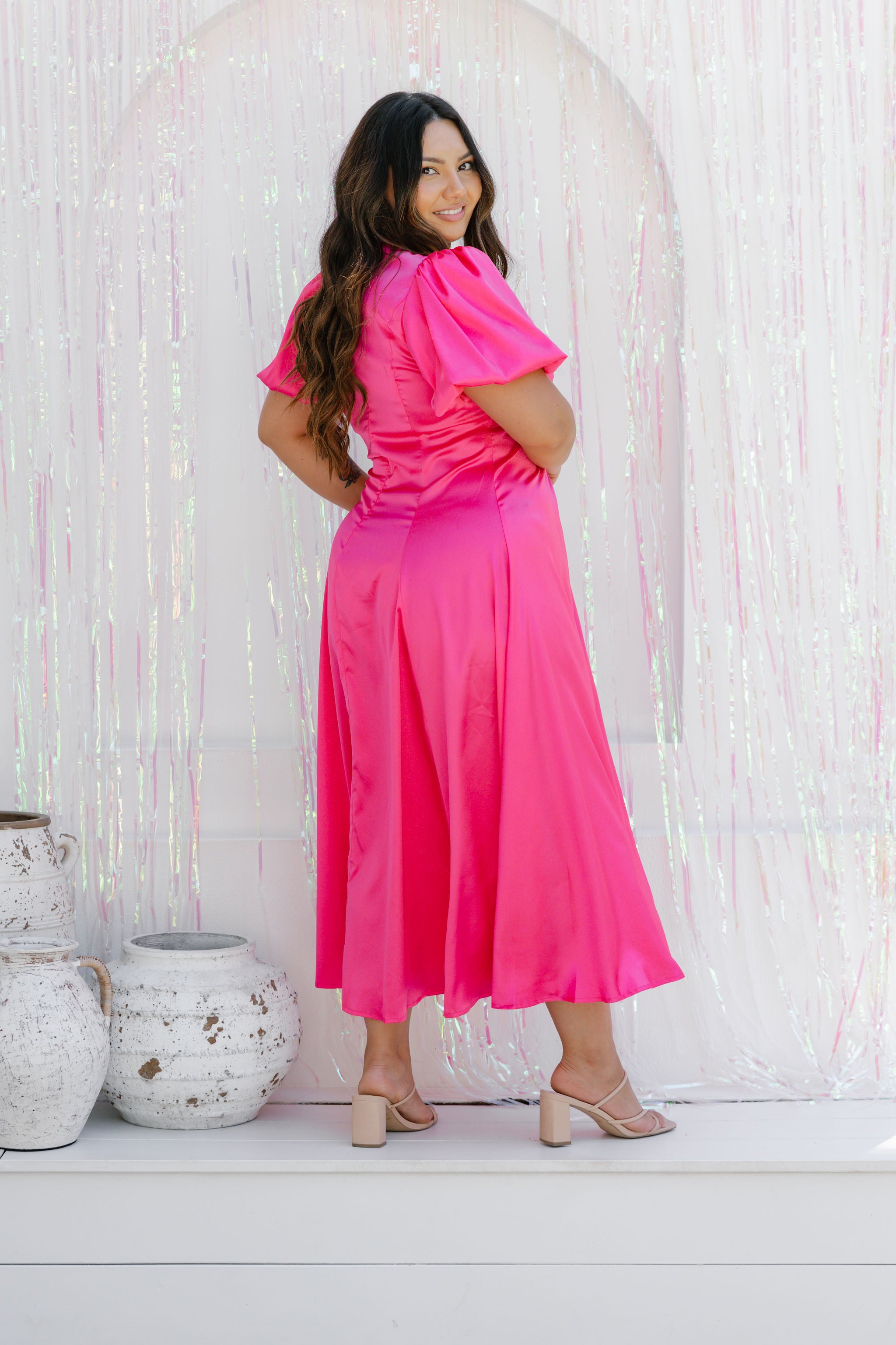 In the style pink satin outlet dress