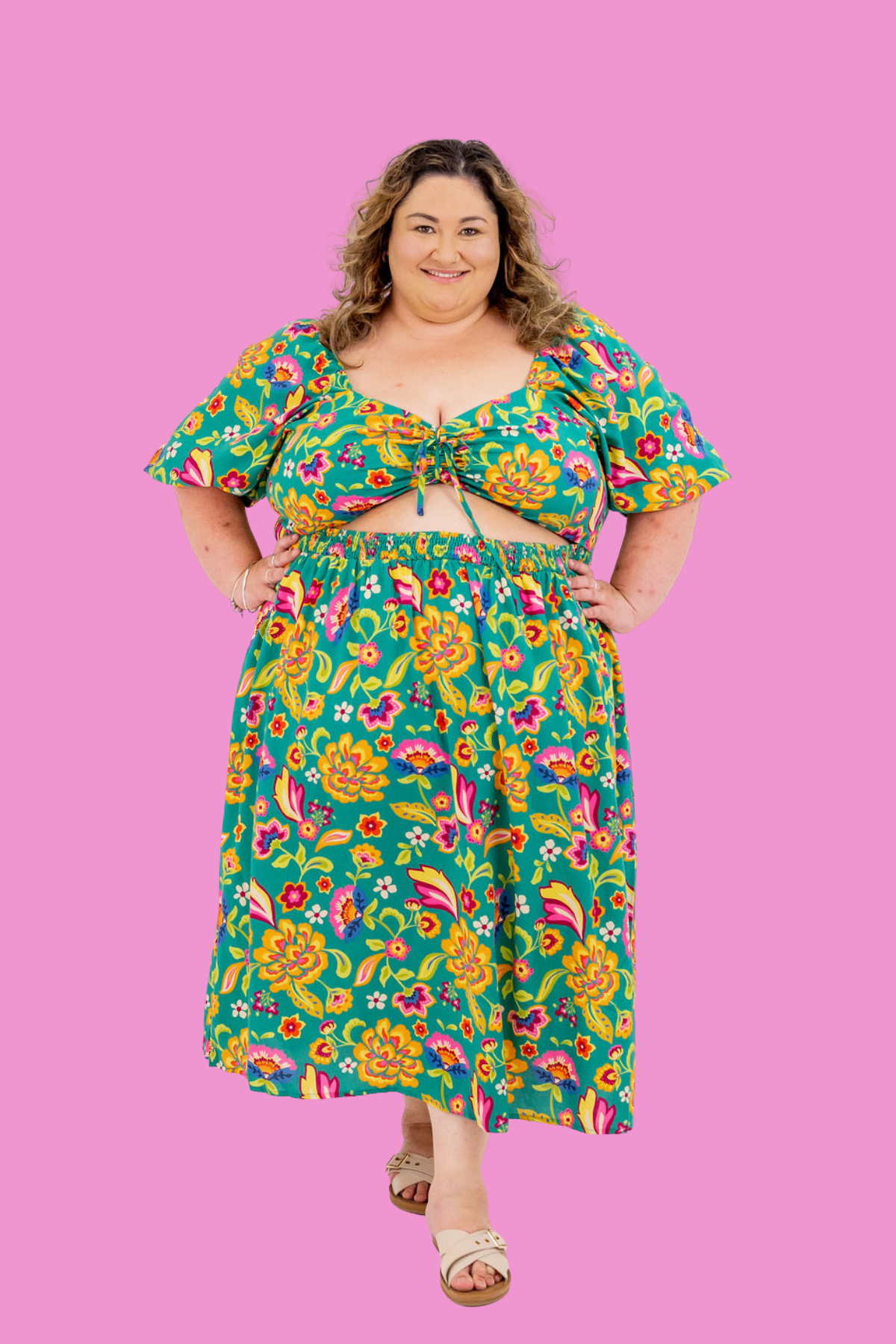 Pippa Cut Out Dress in Emerald Dreams
