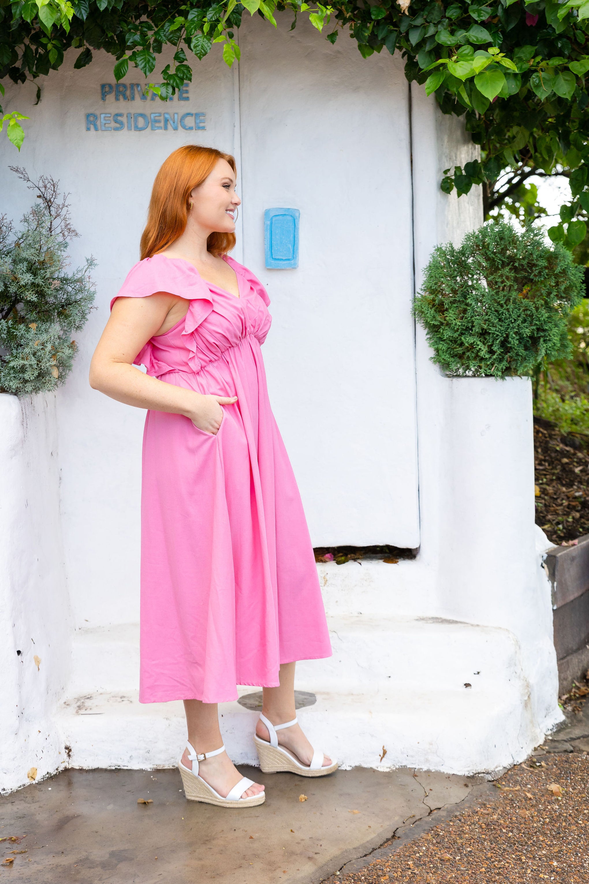 Tanya Linen Blend Midi Dress in Pink