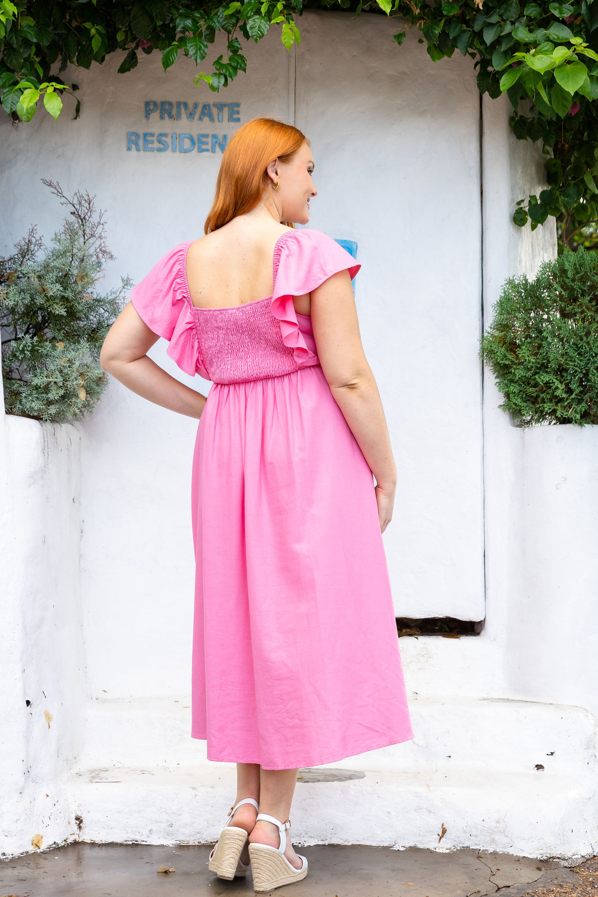 Tanya Linen Blend Dress in Pink