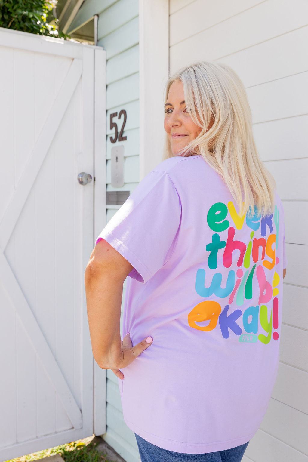Della Relaxed V-Tee in Be Okay Lilac by Kasey Rainbow