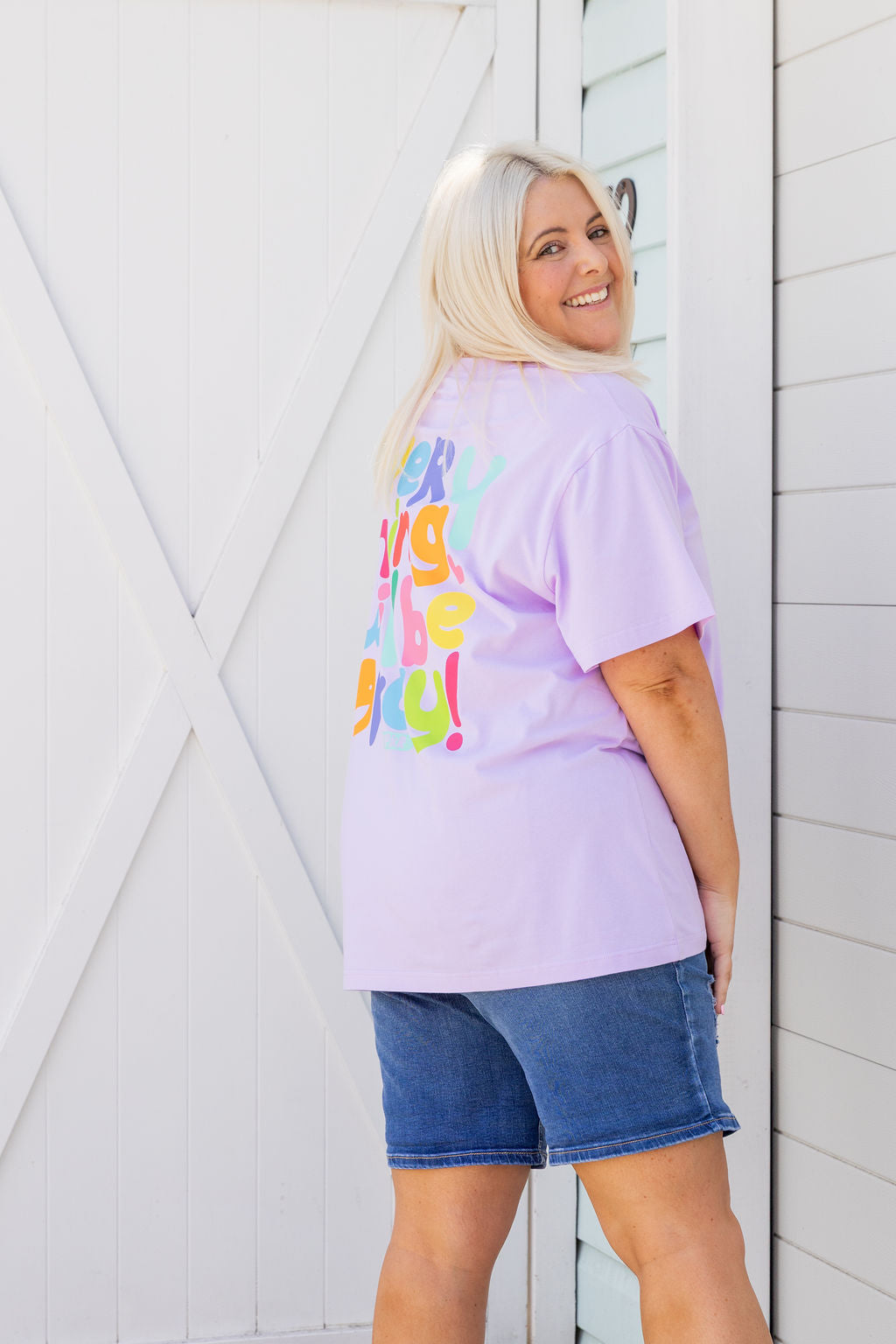 Della Relaxed V-Tee in Be Okay Lilac by Kasey Rainbow